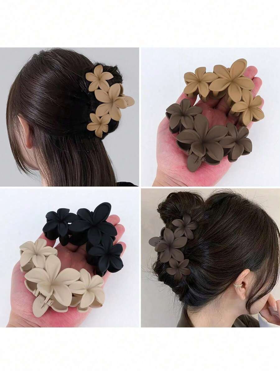 4pcs/1pc Women's Black, White, Brown 4.33in/11cm Square Plastic Large Hair Clips, Fashionable, Elegant, Versatile, Minimalist Style, Suitable For Daily, Party, Commute, Vacation - Hair Claws For Styling, Washing, Make-Up, Outfit Accessorizing Summer Hair
