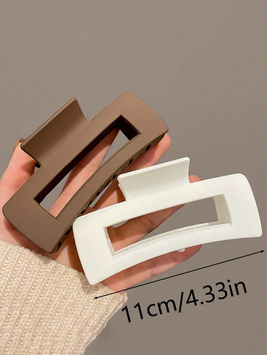 4pcs/1pc Women's Black, White, Brown 4.33in/11cm Square Plastic Large Hair Clips, Fashionable, Elegant, Versatile, Minimalist Style, Suitable For Daily, Party, Commute, Vacation - Hair Claws For Styling, Washing, Make-Up, Outfit Accessorizing Summer Hair