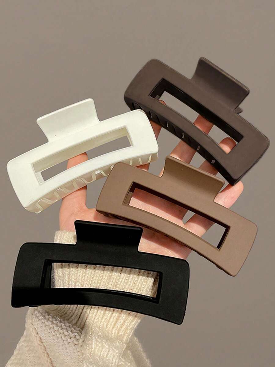 4pcs/1pc Women's Black, White, Brown 4.33in/11cm Square Plastic Large Hair Clips, Fashionable, Elegant, Versatile, Minimalist Style, Suitable For Daily, Party, Commute, Vacation - Hair Claws For Styling, Washing, Make-Up, Outfit Accessorizing Summer Hair