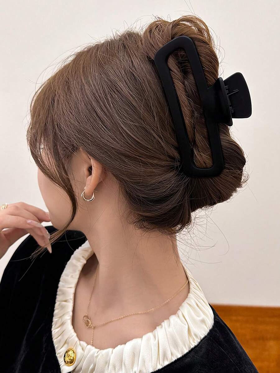 4pcs/1pc Women's Black, White, Brown 4.33in/11cm Square Plastic Large Hair Clips, Fashionable, Elegant, Versatile, Minimalist Style, Suitable For Daily, Party, Commute, Vacation - Hair Claws For Styling, Washing, Make-Up, Outfit Accessorizing Summer Hair