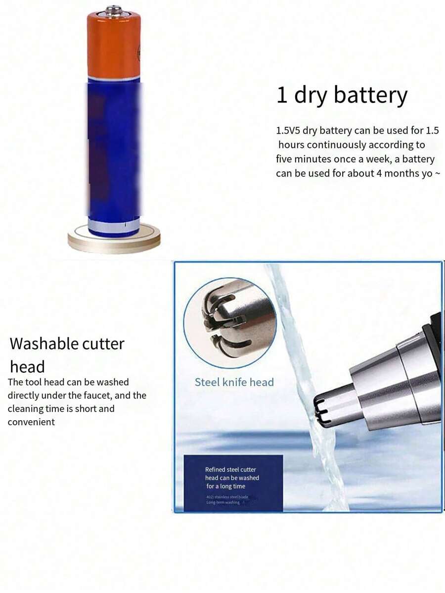 Water Resistant Nose Hair Trimmer For Men And Women - Painless Ear And Facial Hair Removal With Dual Edge Blades And Mute Motor