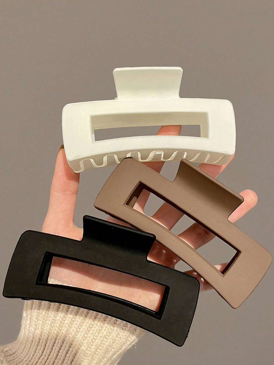 4pcs/1pc Women's Black, White, Brown 4.33in/11cm Square Plastic Large Hair Clips, Fashionable, Elegant, Versatile, Minimalist Style, Suitable For Daily, Party, Commute, Vacation - Hair Claws For Styling, Washing, Make-Up, Outfit Accessorizing Summer Hair
