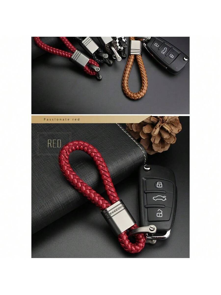 Hand-Woven PU Leather Keychains For Cars, Cute Key Rings For Men And Women, Keychain Holders With Charms For Bags, Gift Car Accessories