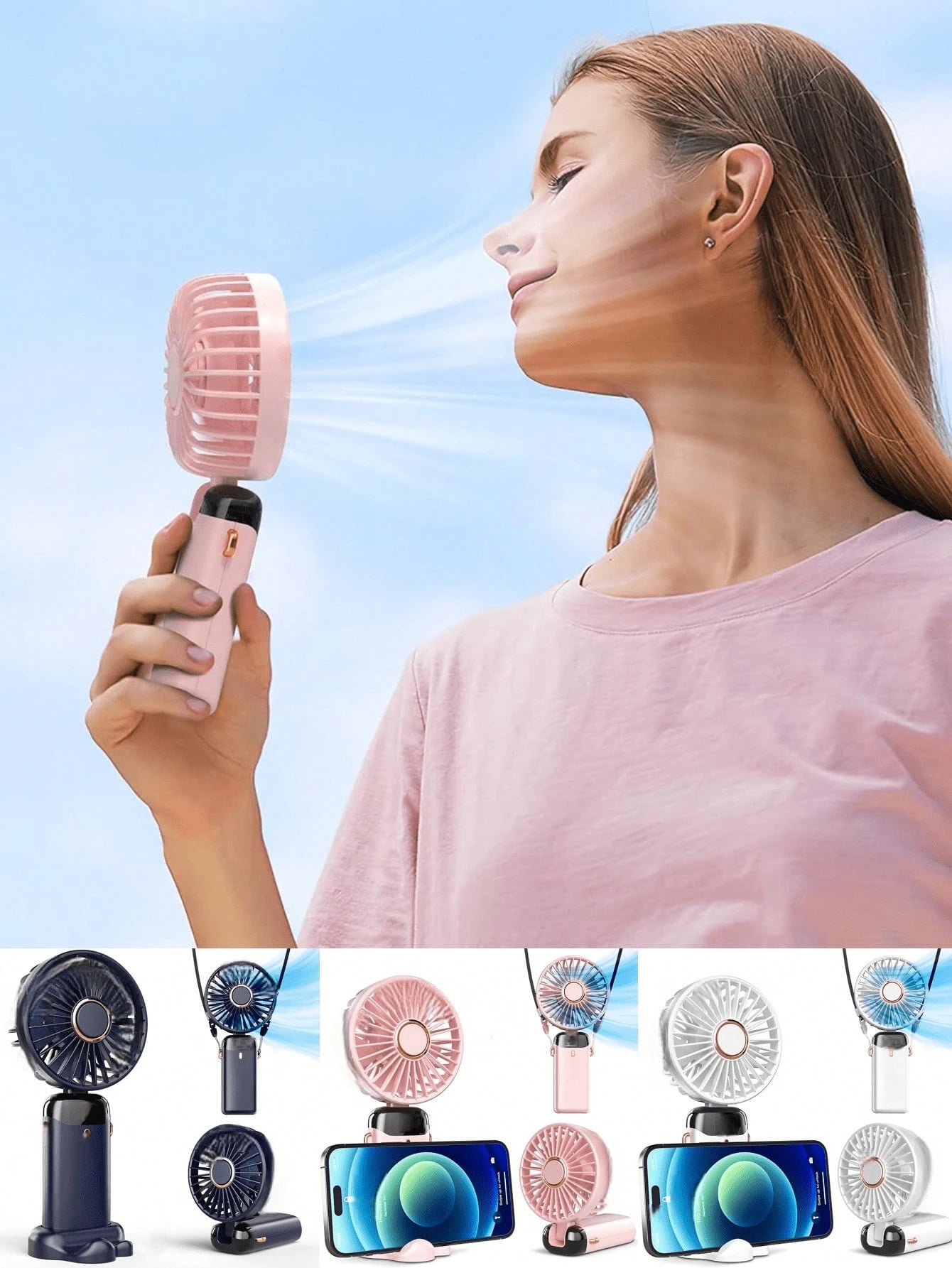 2025 New Handheld Small Fan USB Portable Digital Display SilentOffice DeskStudent On Dormitory Charging Outdoor Fan,1PC Portable Handheld Fan, Battery Operated Fan With LED Display, Handheld/Neck/Desk 3 In 1 Personal Small Fan, 90° Foldable Desk Fan With