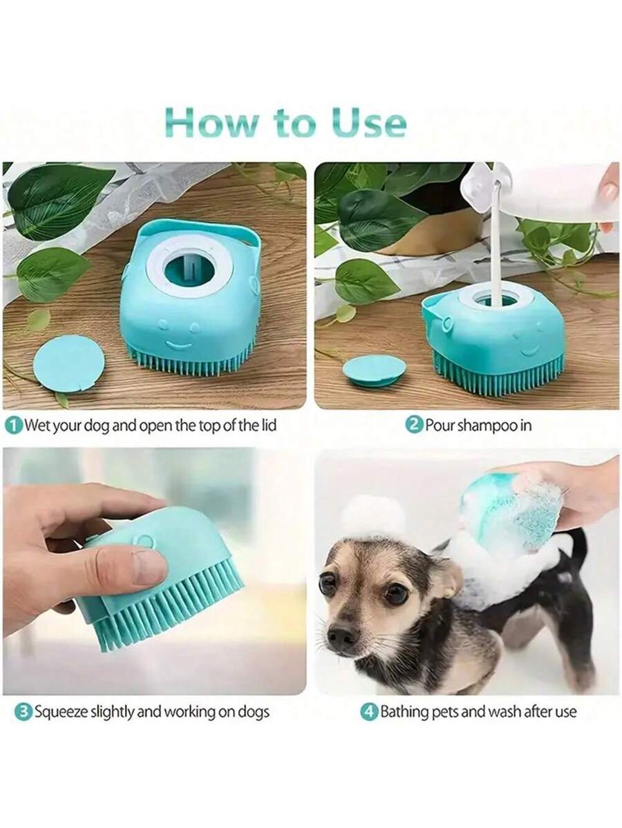 Multi-Color Silicone Pet Shampoo Brush With Built-In Dispenser - Gentle Massage Bath Comb For Dogs And Cats, No Battery Required