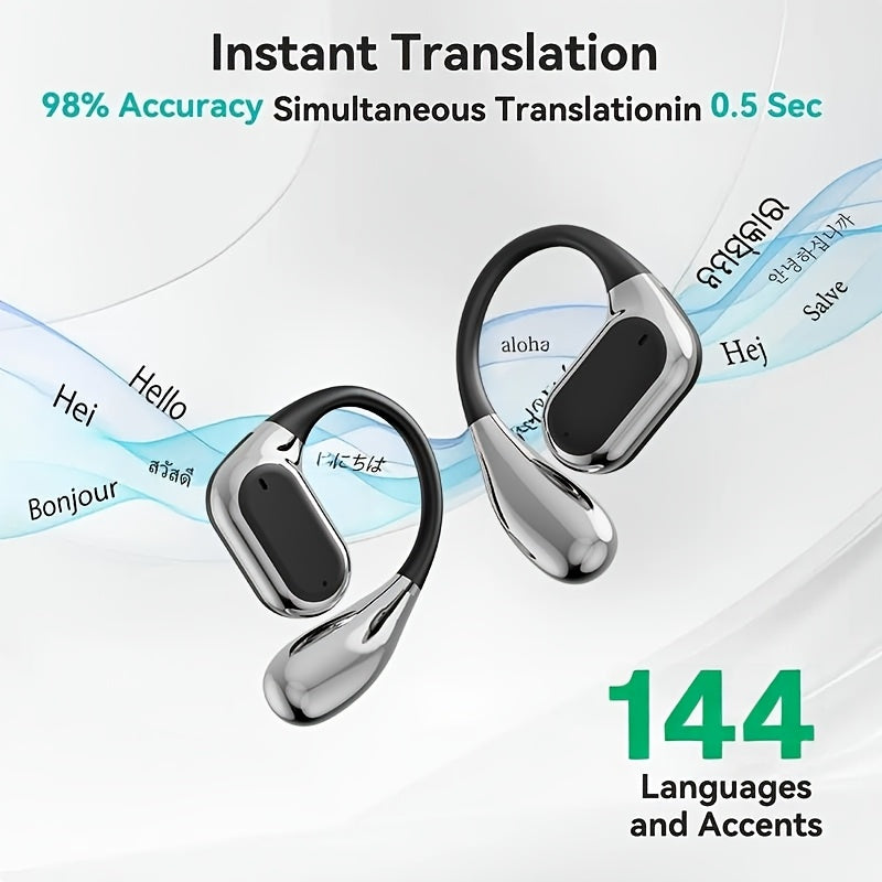 Auriculares de Tradução - 144 Idiomas e Acentos, Tradução em Tempo Real, Conexão Sem Fio, para IOS e Android, Perfeitos para Viagens e Aprendizagem de Negócios, Viagens, Tradutores de Moda