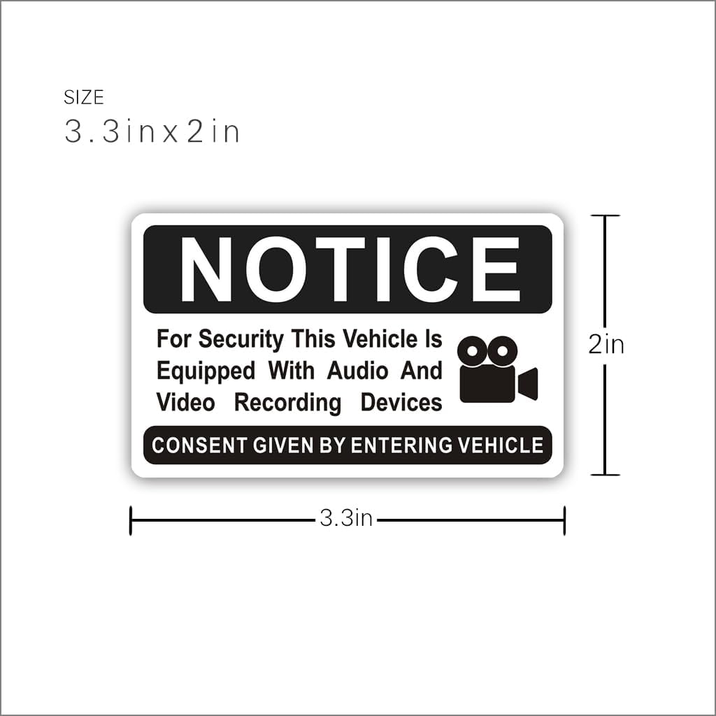 6 pieces Notice Vehicle is Equipped With Audio And Video Recording Devices,In Car Camera Recording Stickers for Cars, Brushed Silver,3.3inx2in