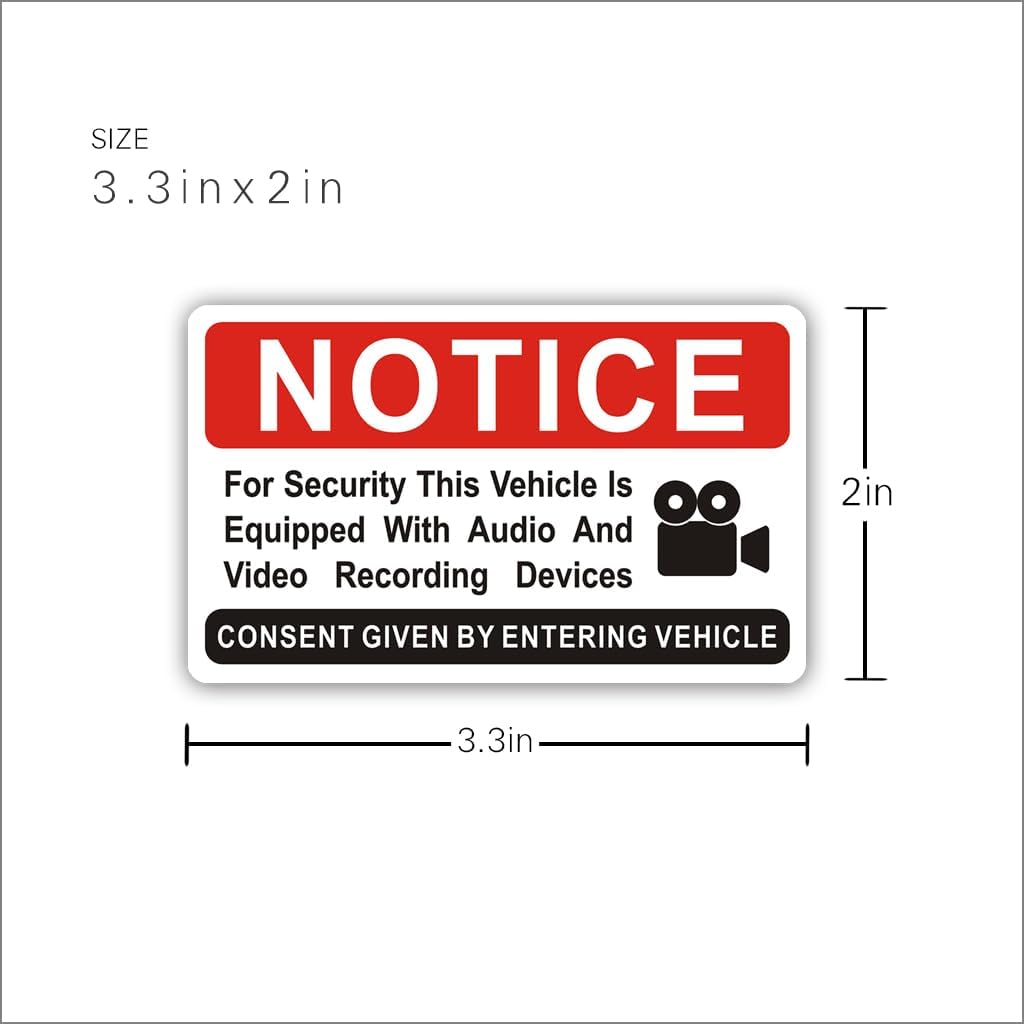 6 pieces Notice Vehicle is Equipped With Audio And Video Recording Devices,In Car Camera Recording Stickers for Cars, Brushed Silver,3.3inx2in