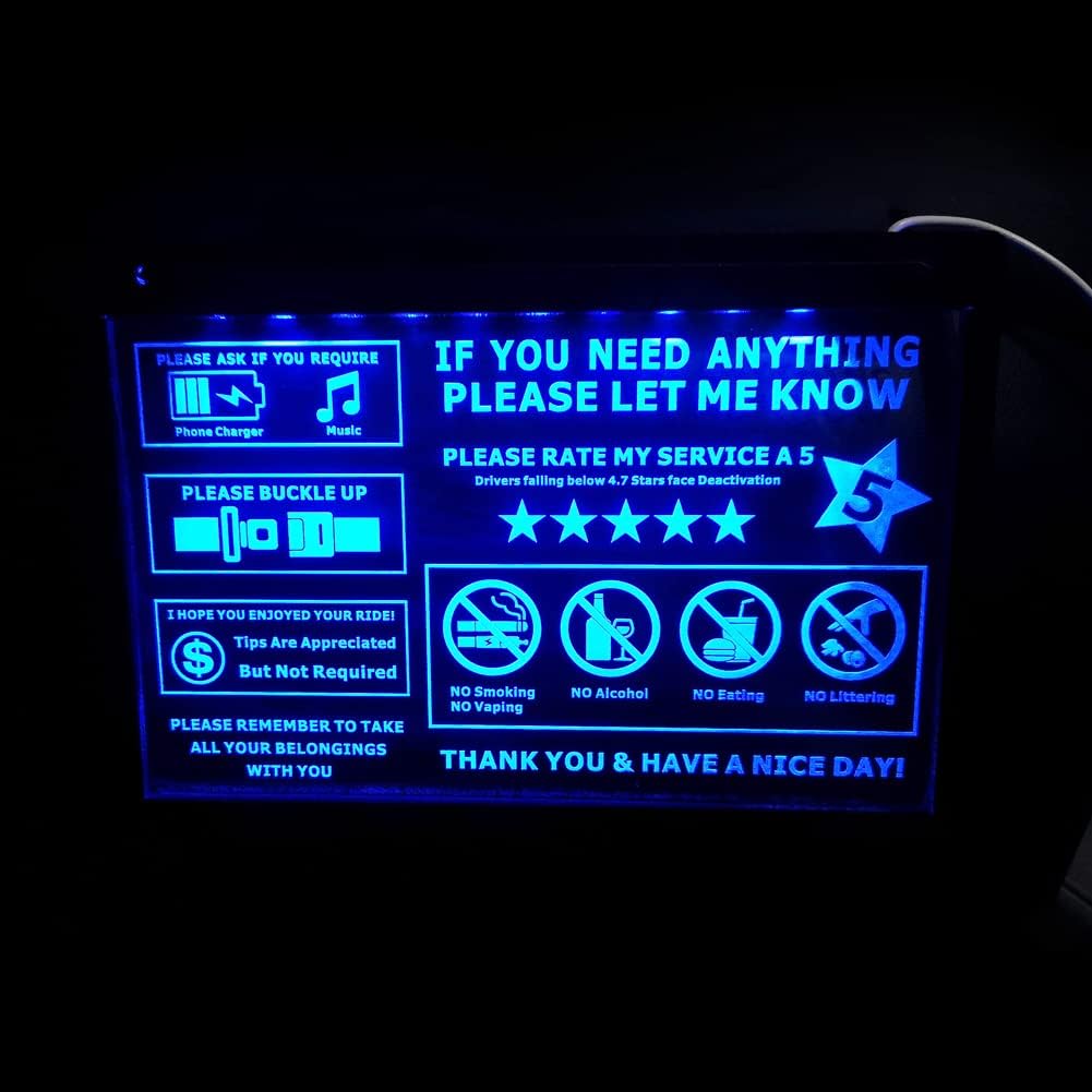 LED acrylic USB Car Taxi Driver Tips Sign Car Taxi Driver 5 Stars Tipping Appreciated No smoking Wear a mask Tips HB-01