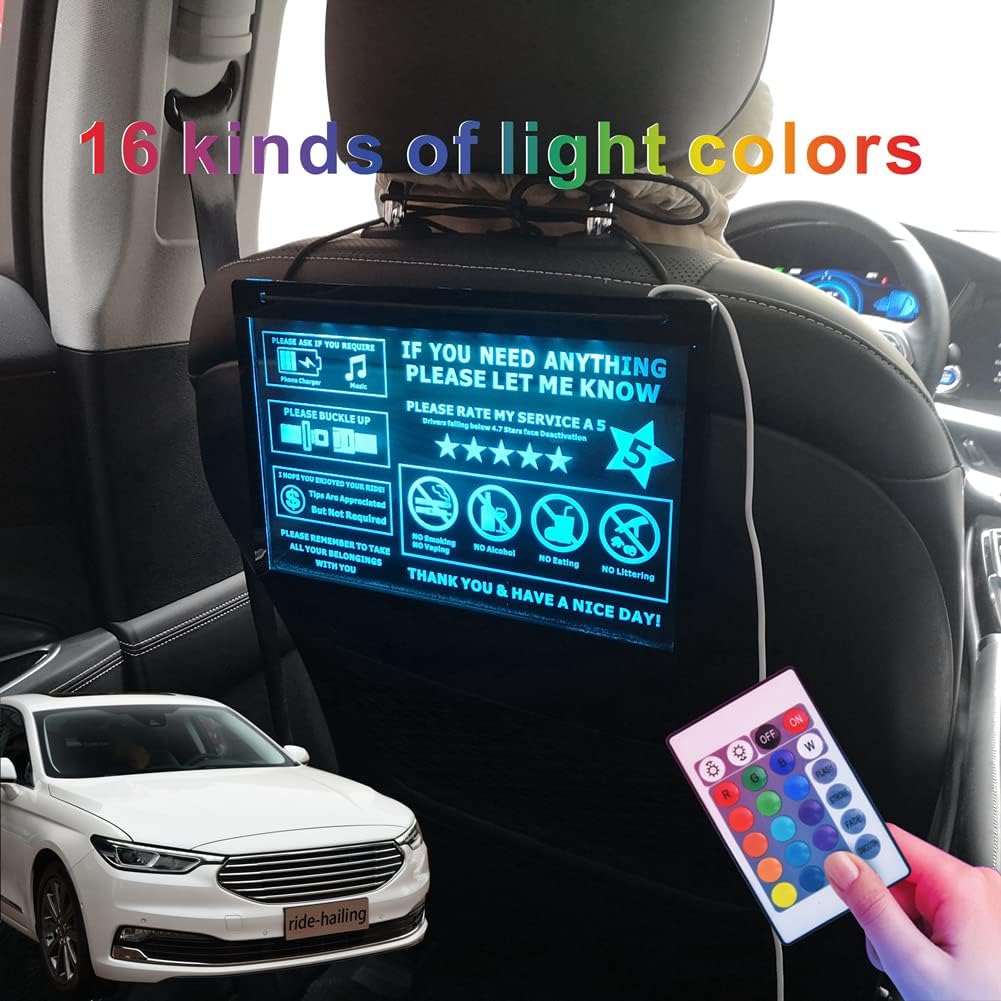 LED acrylic USB Car Taxi Driver Tips Sign Car Taxi Driver 5 Stars Tipping Appreciated No smoking Wear a mask Tips HB-01