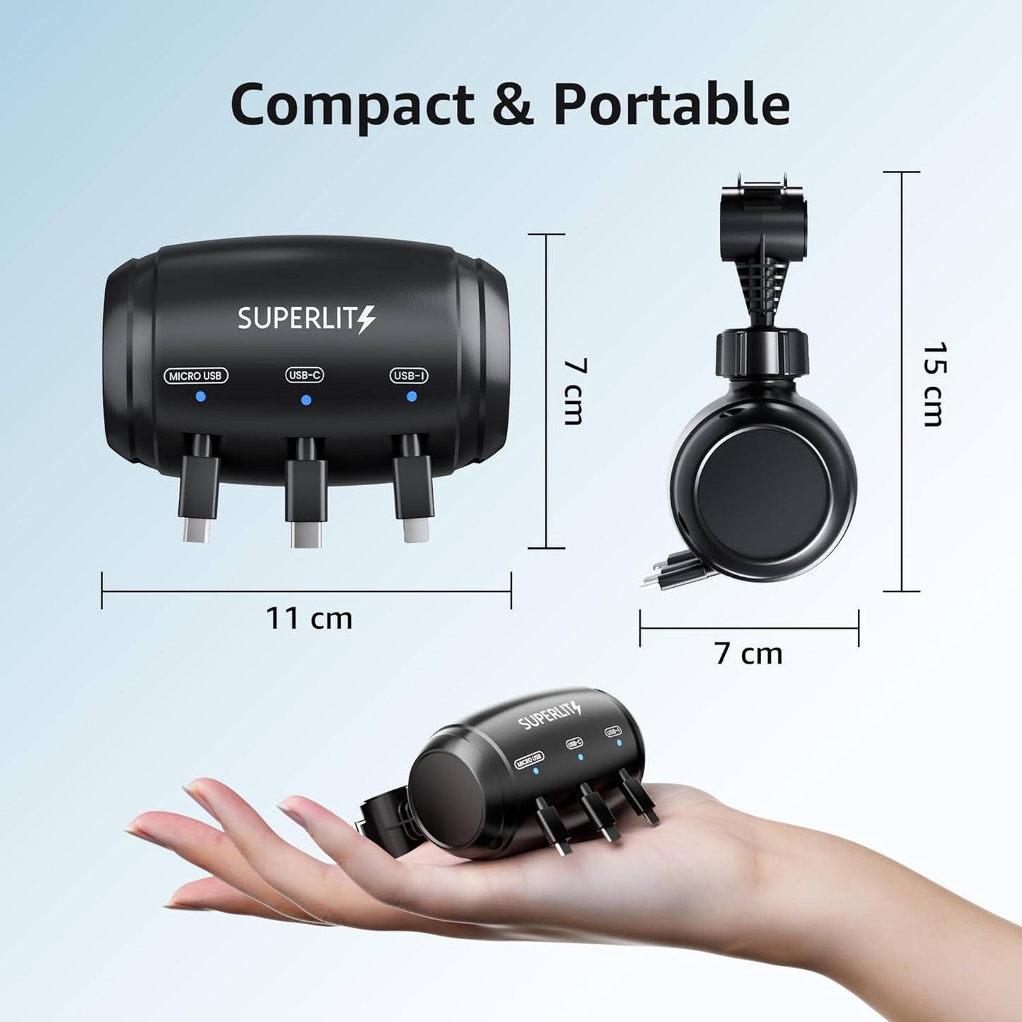 SUPERLIT 3-in-1 Retractable Backseat Charging Station Box – Fast Car Charger for All Phones (iPhone, Samsung, Android) – Headrest Mount for Uber, Lyft, Turo, Taxi, Rideshare Drivers