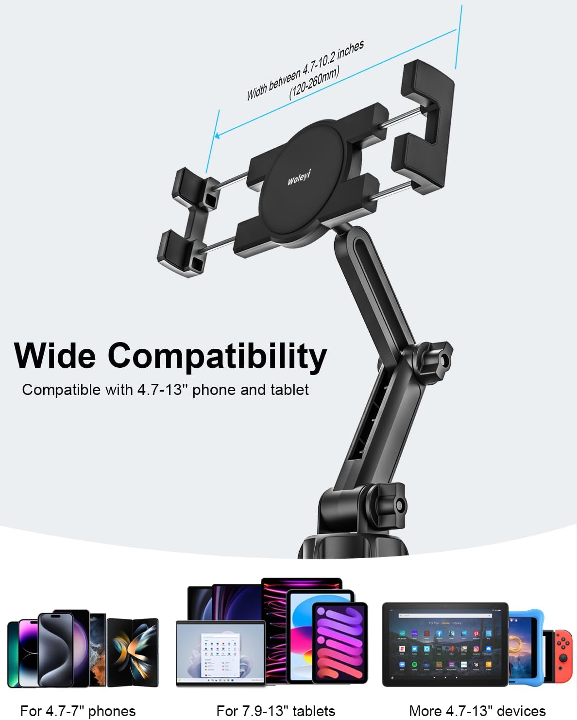 woleyi Cup Holder Car Tablet Mount, iPad Mount Holder for Car/Truck, 360° Rotation Adjustable Universal Tablet Stand Cradle Compatible with iPad Pro Air Mini, Galaxy Tabs, Cell Phones, 4.7-13" Devices