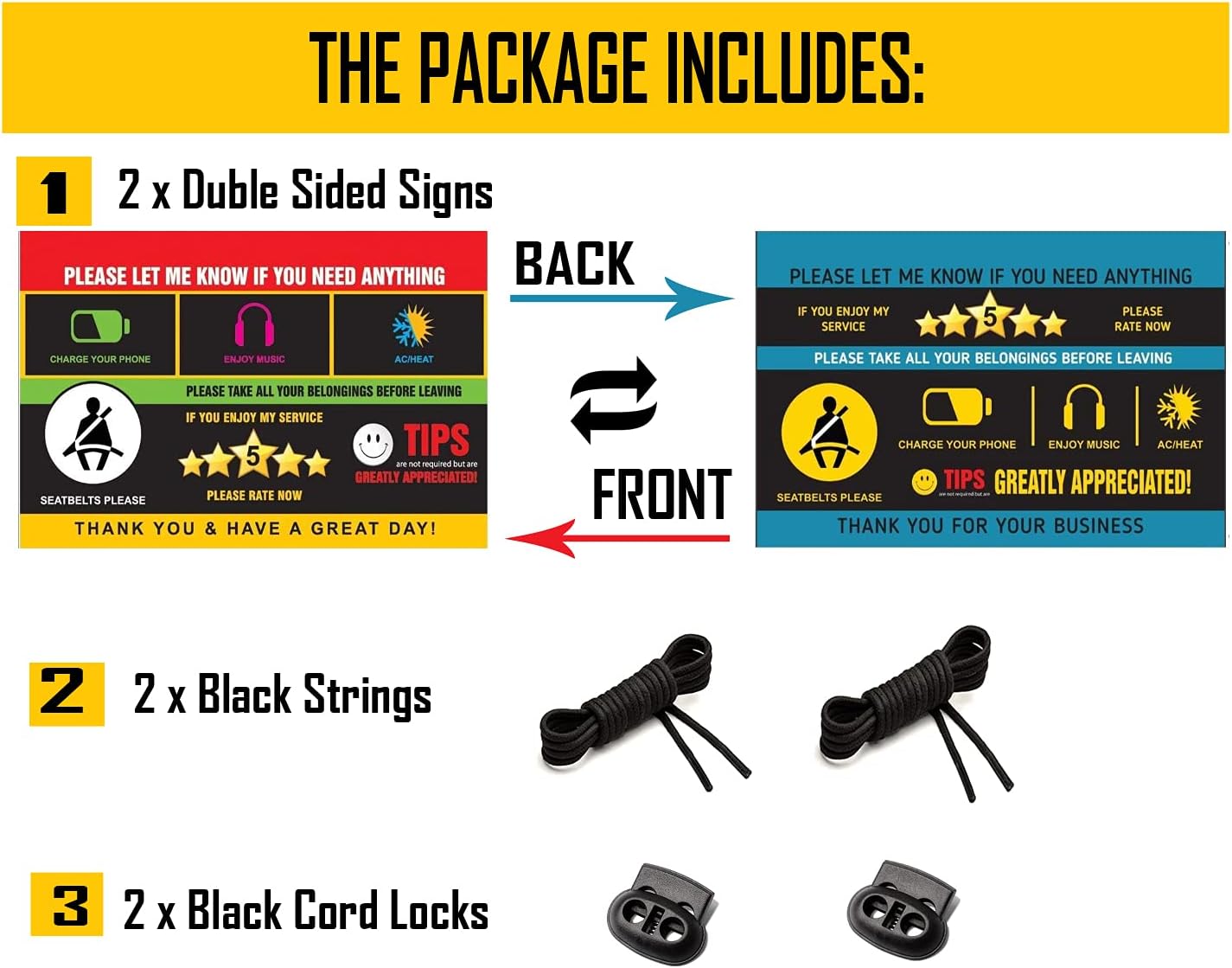 Rideshare Rating Tips Accessories Driver Signs Display Card (Pack of 2) – All You Need for Your Business