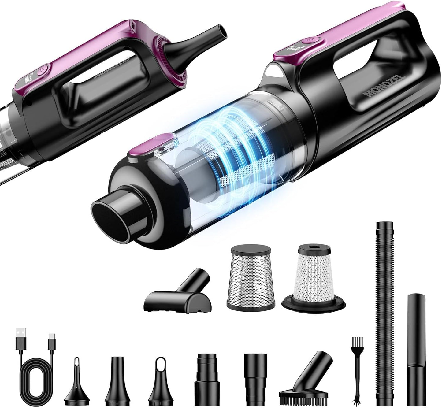 Car Vacuum Portable Cordless, 18000Pa 2 in 1 Vacuum Cleaner&Air Duster, 130W Brushless Motor Handheld Vacuum Cordless with 7800mAh Battery, LED Light, Multi-Nozzles for Car, Home, Office, Pet