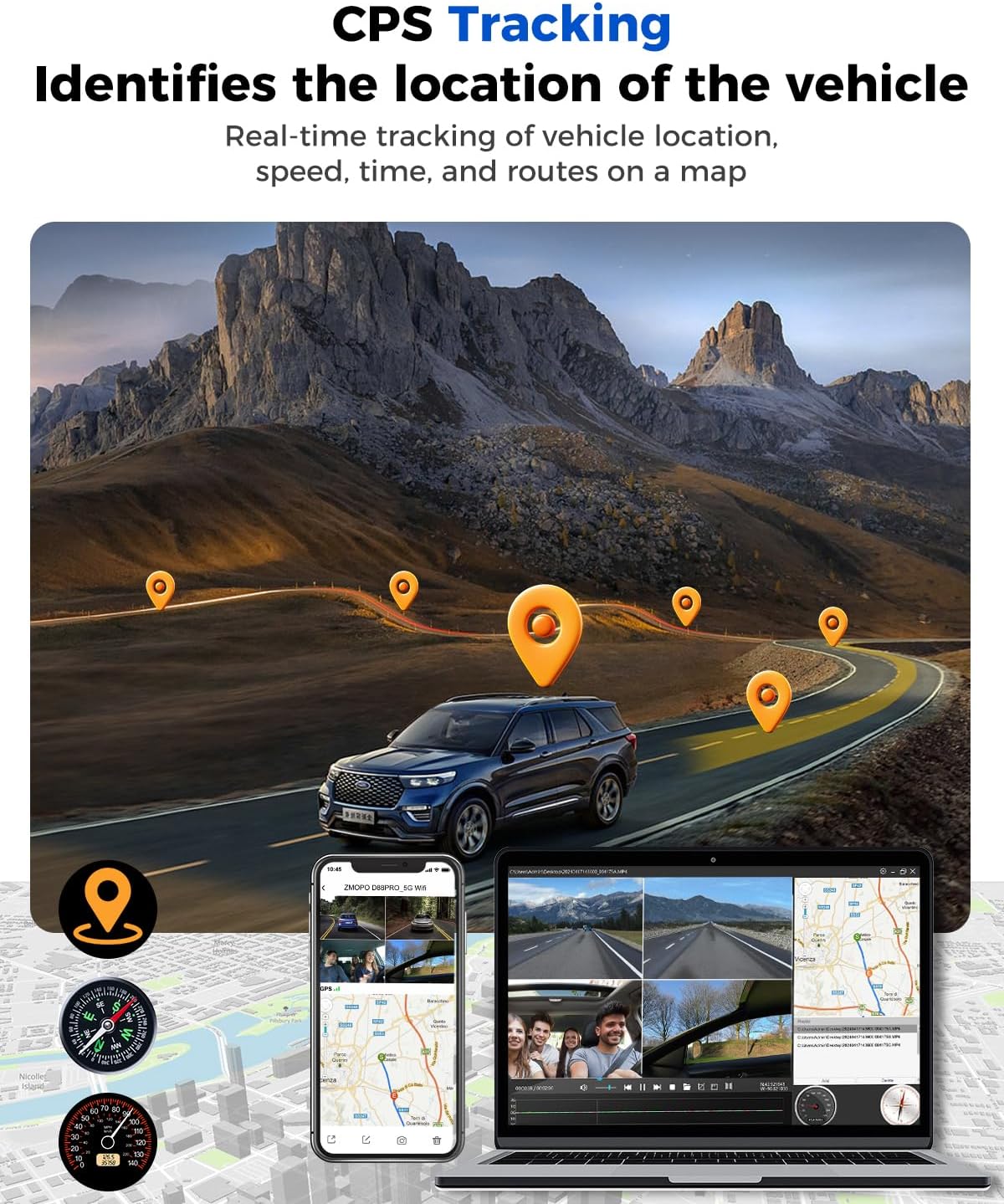 360 View 4 Channel Dash Cam Front and Rear Left Right Inside Camera for Cars, GPS and 5G Band WiFi, Night Vision, 160 Wide Angle, WDR, 24H Parking Mode, Supercapacitor, Included 128GB Card