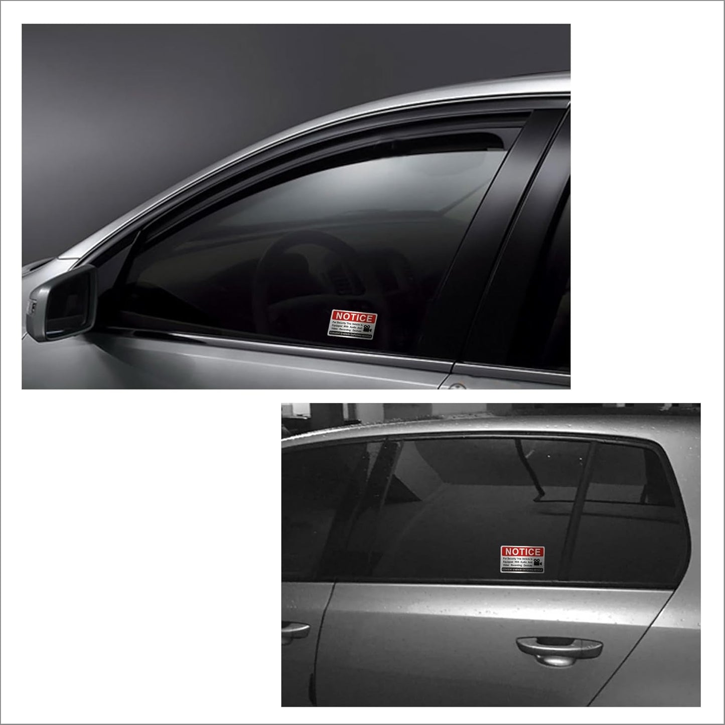 6 pieces Notice Vehicle is Equipped With Audio And Video Recording Devices,In Car Camera Recording Stickers for Cars, Brushed Silver,3.3inx2in