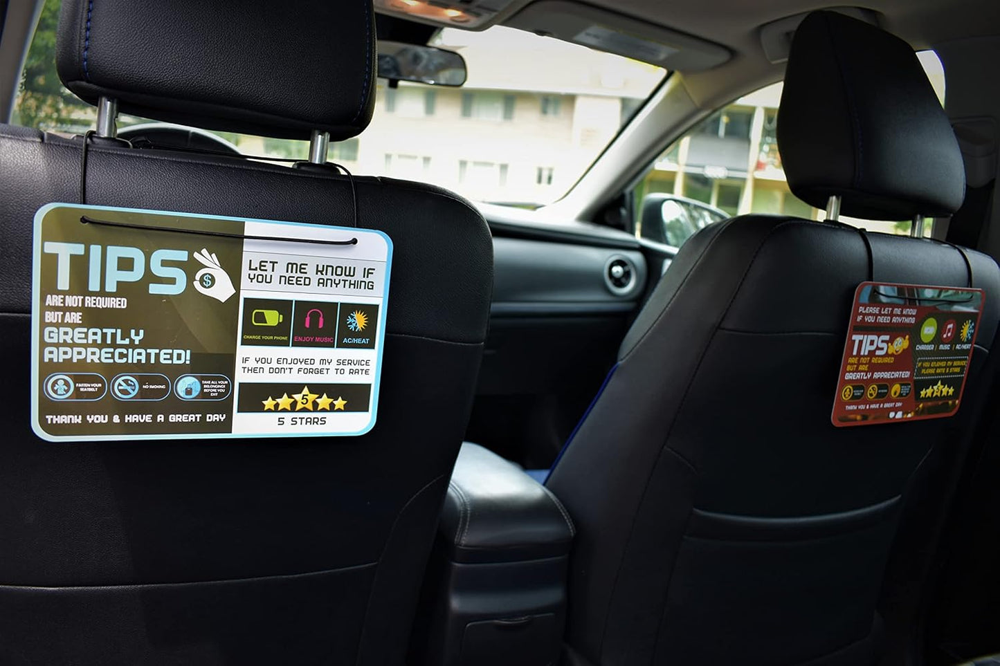 Five Star Accessories Rider-Share Sign for Driver - 5 Stars Tips Taxi Rating Appreciated Ride-Share Driver Signs - Large 9x6 (Pack of 2)