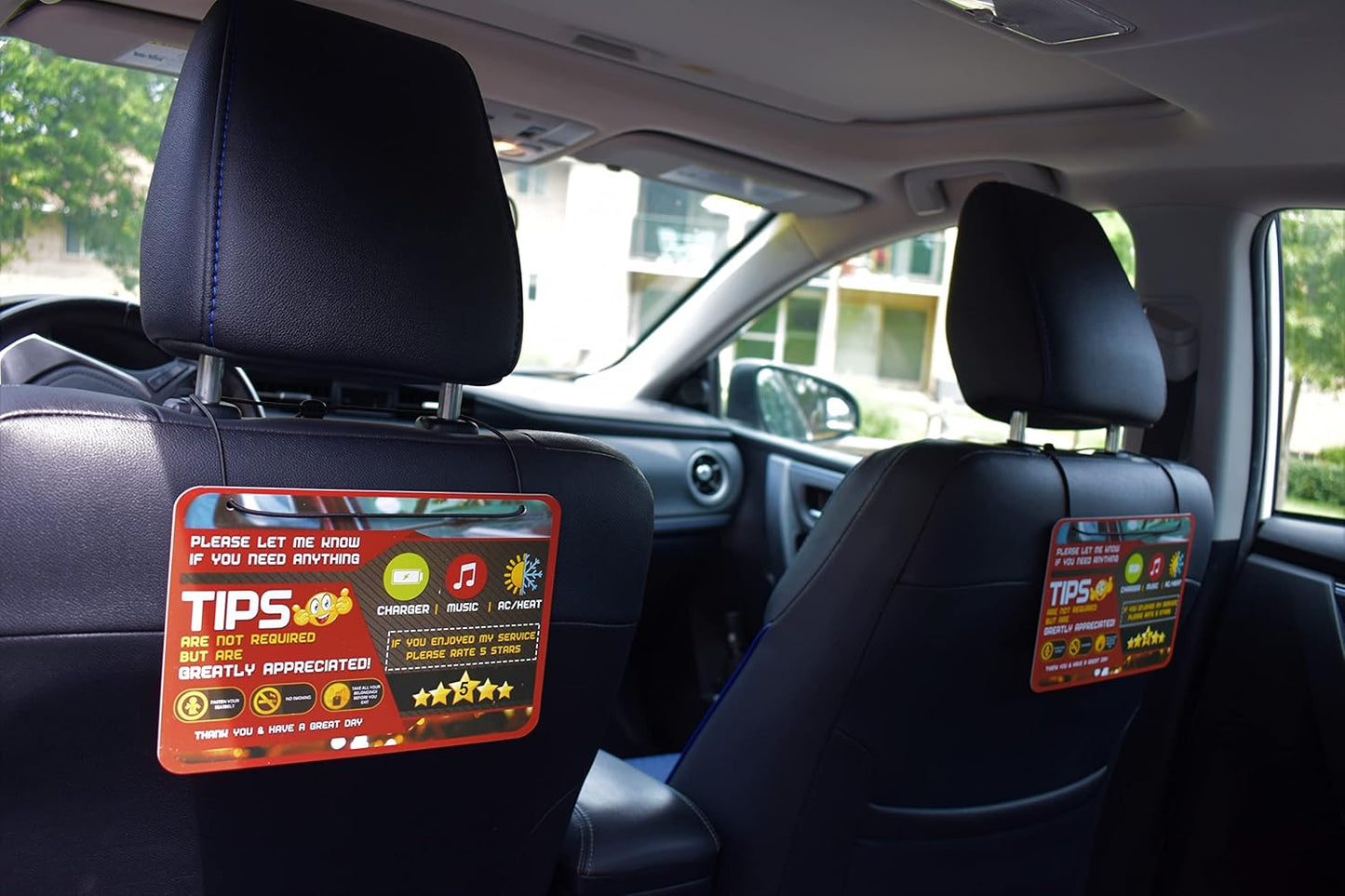 Five Star Accessories Rider-Share Sign for Driver - 5 Stars Tips Taxi Rating Appreciated Ride-Share Driver Signs - Large 9x6 (Pack of 2)