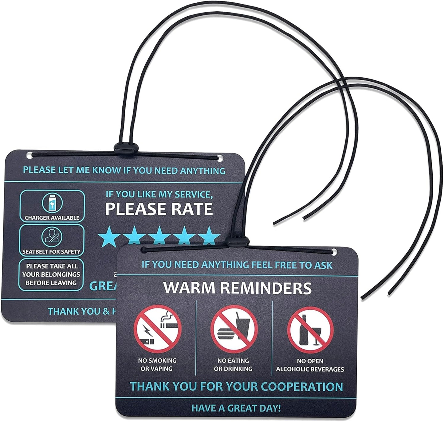 Compatible with Lyft Uber (2-Pack) Tips Rating Appreciated Rideshare Accessories – 7” x 5” – Interior Acrylic Headrest Sign - Rate Me Tip No Smoking for 5 Star Rides for Ride-Share Drivers