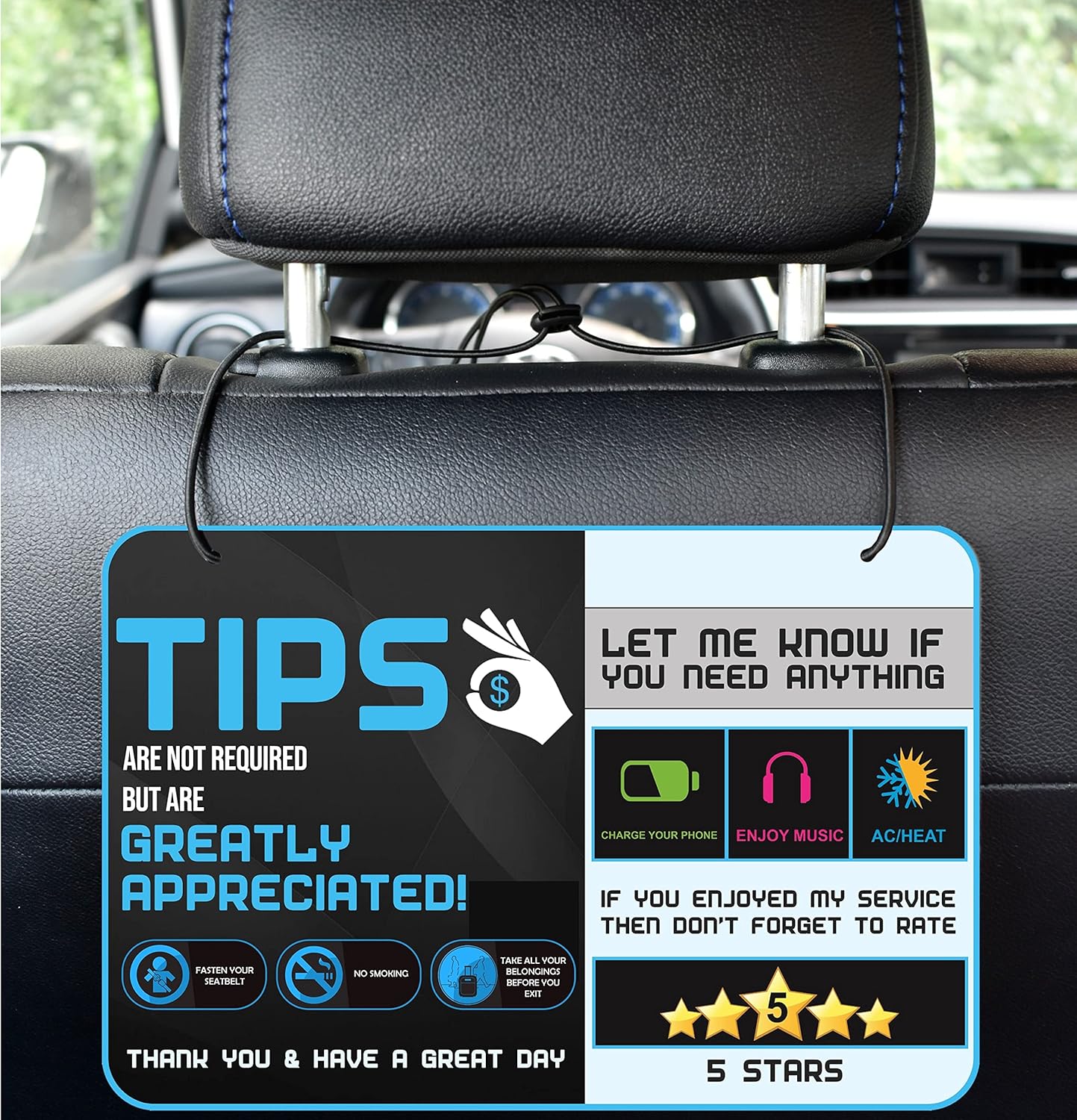 Five Star Accessories Rider-Share Sign for Driver - 5 Stars Tips Taxi Rating Appreciated Ride-Share Driver Signs - Large 9x6 (Pack of 2)