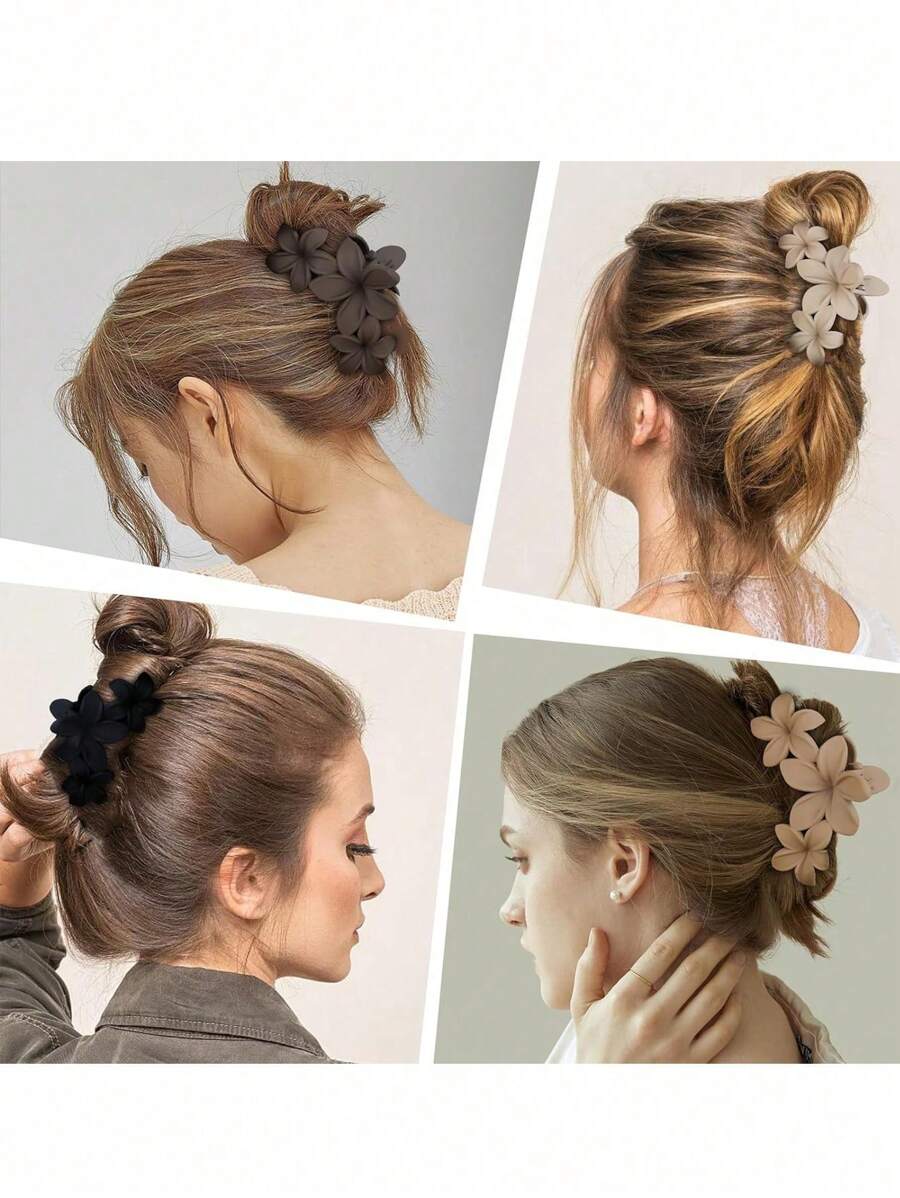 4pcs/1pc Women's Black, White, Brown 4.33in/11cm Square Plastic Large Hair Clips, Fashionable, Elegant, Versatile, Minimalist Style, Suitable For Daily, Party, Commute, Vacation - Hair Claws For Styling, Washing, Make-Up, Outfit Accessorizing Summer Hair