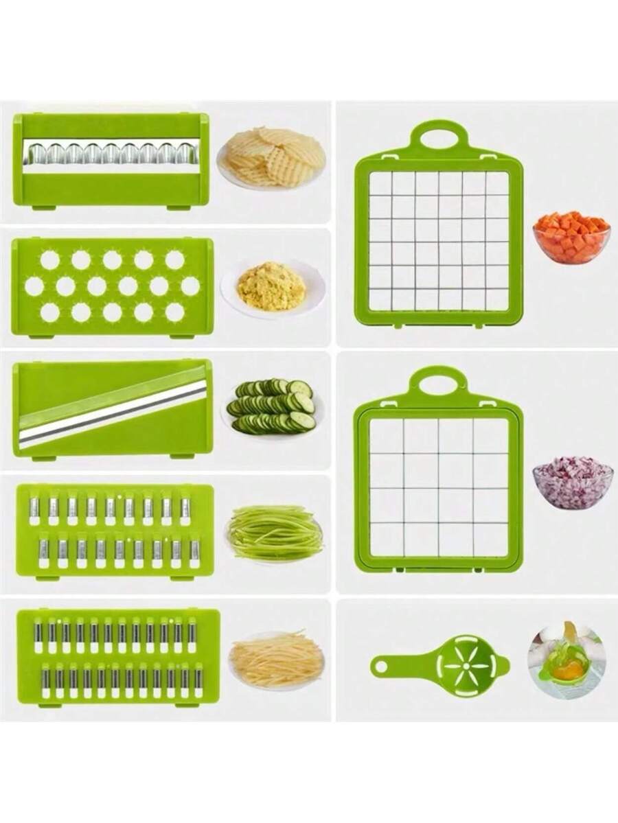 16 Pieces/1 Set Multifunctional Vegetable Cutter, Fruit Slicer, Handheld Food Grinder, Onion Grinder, Potato Shredder With Container, Space-Saving Kitchen Gadgets For Easy Meal Preparation, Kitchen Accessories, Cocina,Do Not Put In The Dishwasher,Thanksgi