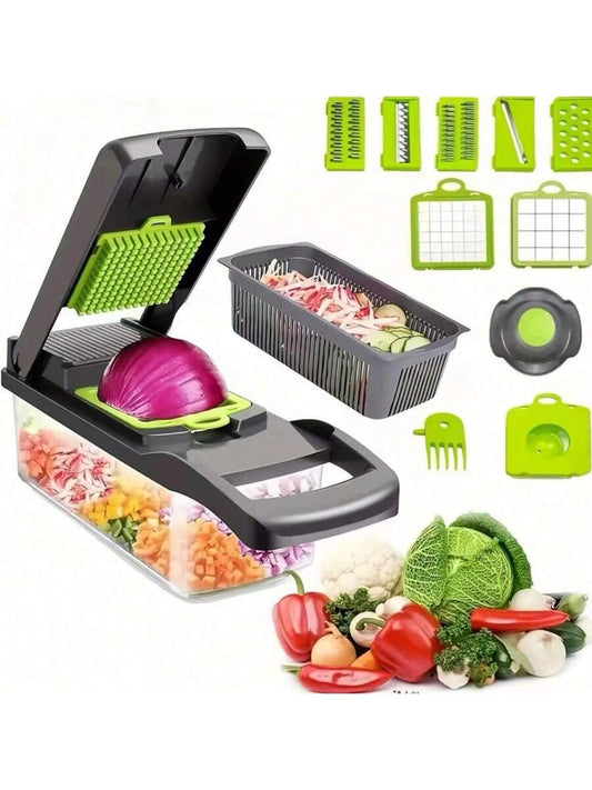 16 Pieces/1 Set Multifunctional Vegetable Cutter, Fruit Slicer, Handheld Food Grinder, Onion Grinder, Potato Shredder With Container, Space-Saving Kitchen Gadgets For Easy Meal Preparation, Kitchen Accessories, Cocina,Do Not Put In The Dishwasher,Thanksgi