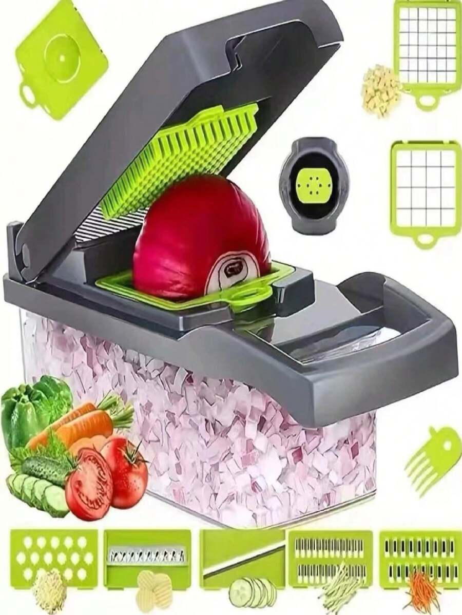 16 Pieces/1 Set Multifunctional Vegetable Cutter, Fruit Slicer, Handheld Food Grinder, Onion Grinder, Potato Shredder With Container, Space-Saving Kitchen Gadgets For Easy Meal Preparation, Kitchen Accessories, Cocina,Do Not Put In The Dishwasher,Thanksgi