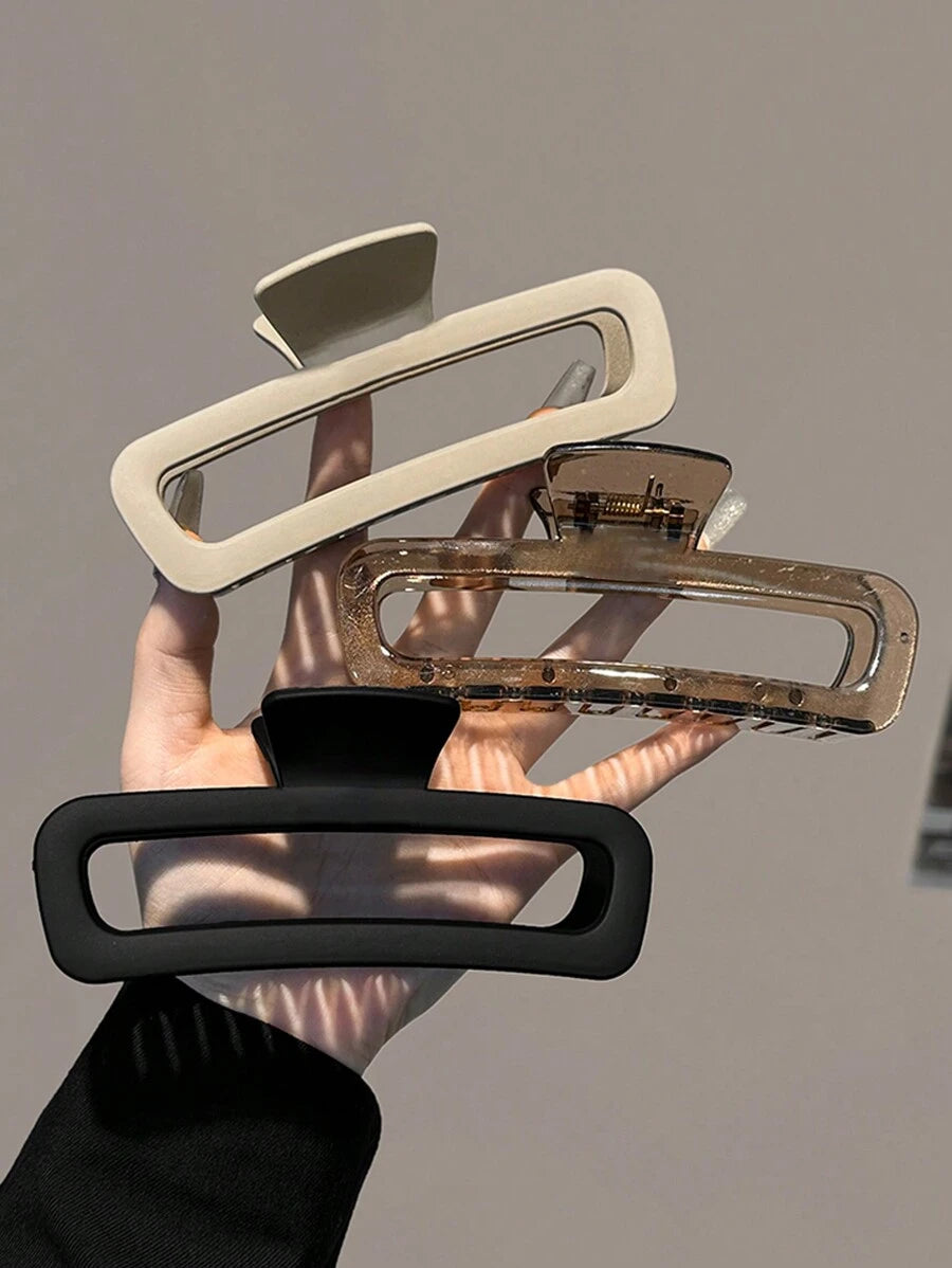 4pcs/1pc Women's Black, White, Brown 4.33in/11cm Square Plastic Large Hair Clips, Fashionable, Elegant, Versatile, Minimalist Style, Suitable For Daily, Party, Commute, Vacation - Hair Claws For Styling, Washing, Make-Up, Outfit Accessorizing Summer Hair