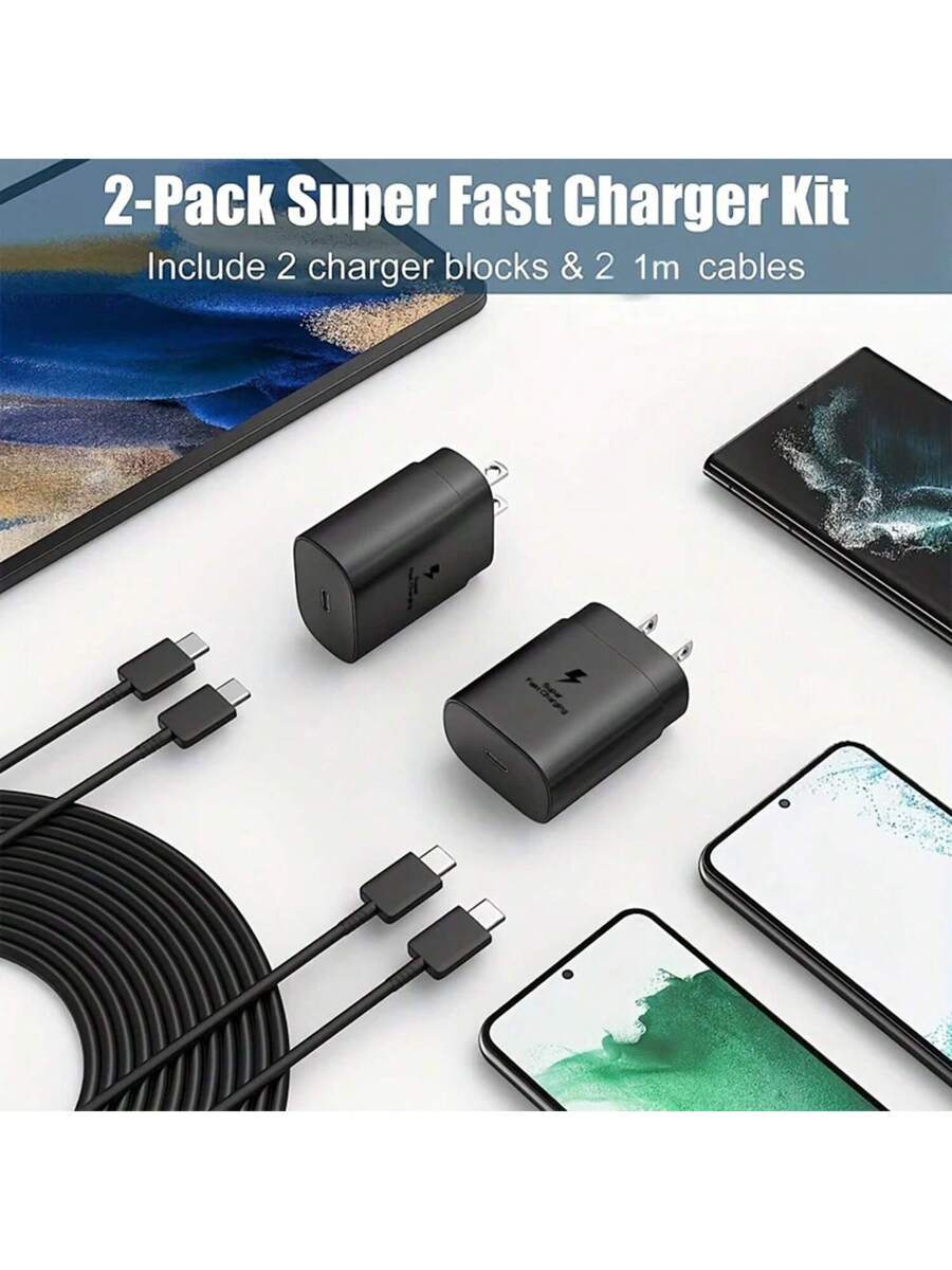USB C Charger,Samsung Type C Charger 25W Super Fast Wall Charger With USB C To Type C Fast Charging Cable,Compatible With Samsung Galaxy S25 S24 S23 S22 S21 S21+/S21 Ultra/S20/S20 Ultra/Note 20 Ultra/Note 10,Fast Charging Compatible With IPhone 16/15/Pro/
