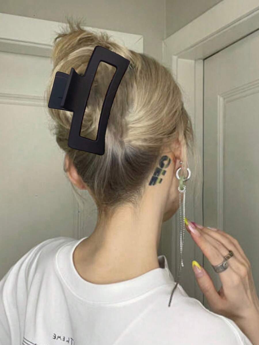 4pcs/1pc Women's Black, White, Brown 4.33in/11cm Square Plastic Large Hair Clips, Fashionable, Elegant, Versatile, Minimalist Style, Suitable For Daily, Party, Commute, Vacation - Hair Claws For Styling, Washing, Make-Up, Outfit Accessorizing Summer Hair