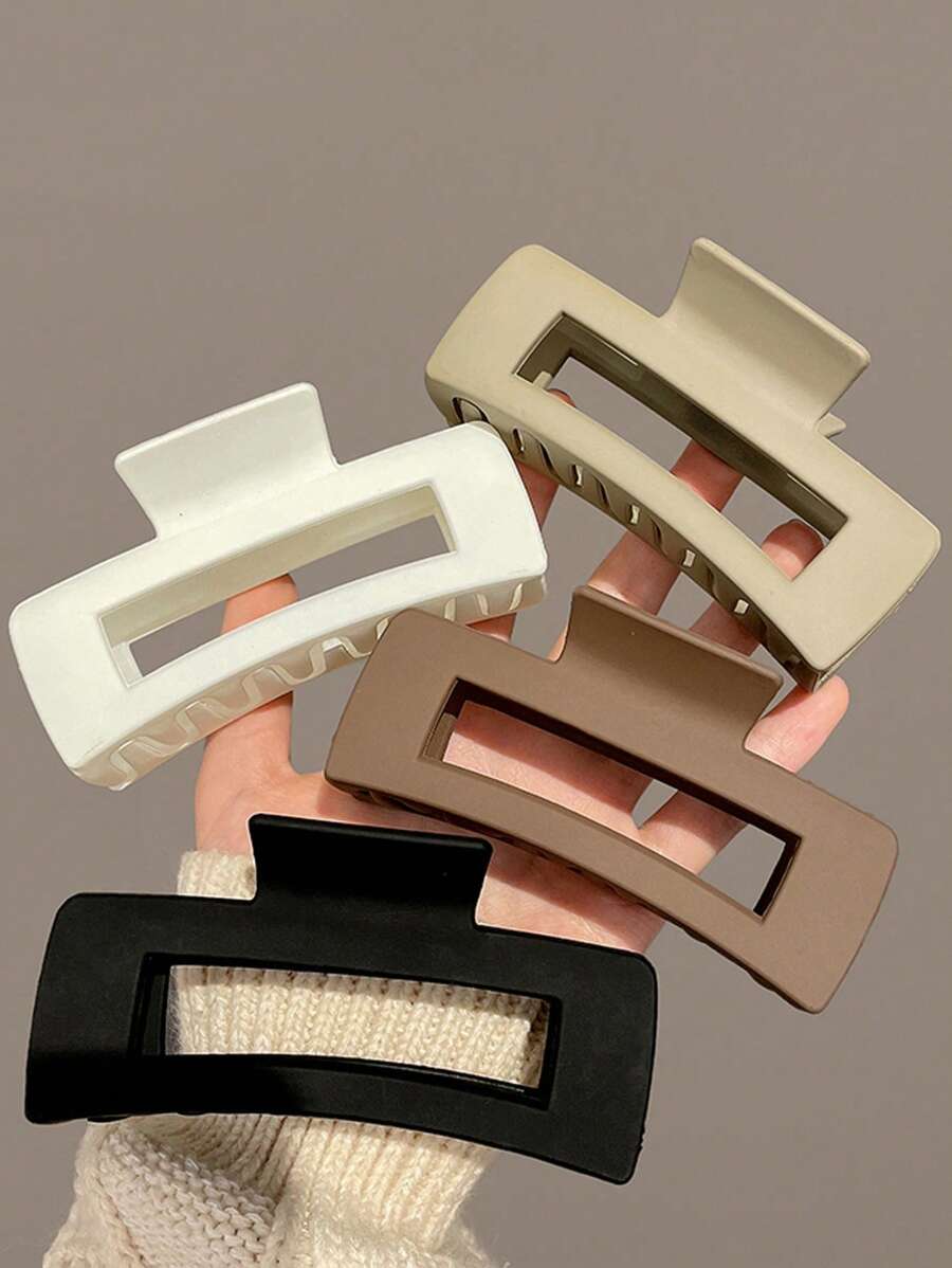 4pcs/1pc Women's Black, White, Brown 4.33in/11cm Square Plastic Large Hair Clips, Fashionable, Elegant, Versatile, Minimalist Style, Suitable For Daily, Party, Commute, Vacation - Hair Claws For Styling, Washing, Make-Up, Outfit Accessorizing Summer Hair