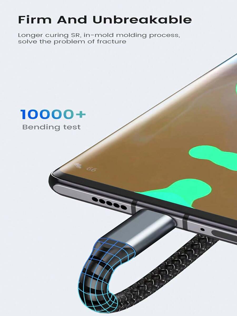 3-In-1 Super Fast Charging Cable, 3-In-1 Charging Cable With Transparent Illuminated Braided Nylon Wire, Fast Charging Data Cable Compatible With IPhone, Android, Camera, MP3 Universal Adapter 100W