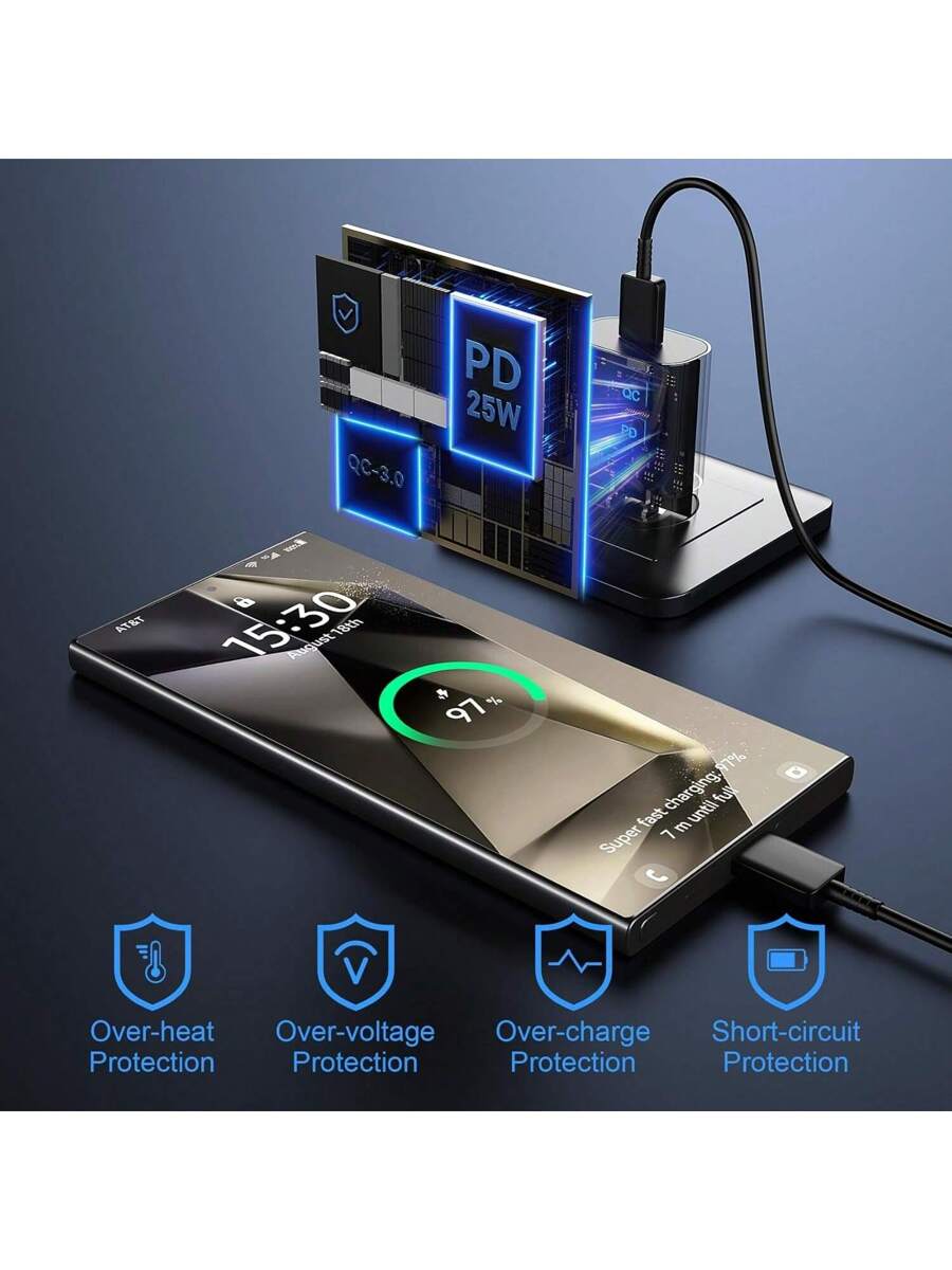 USB C Charger,Samsung Type C Charger 25W Super Fast Wall Charger With USB C To Type C Fast Charging Cable,Compatible With Samsung Galaxy S25 S24 S23 S22 S21 S21+/S21 Ultra/S20/S20 Ultra/Note 20 Ultra/Note 10,Fast Charging Compatible With IPhone 16/15/Pro/