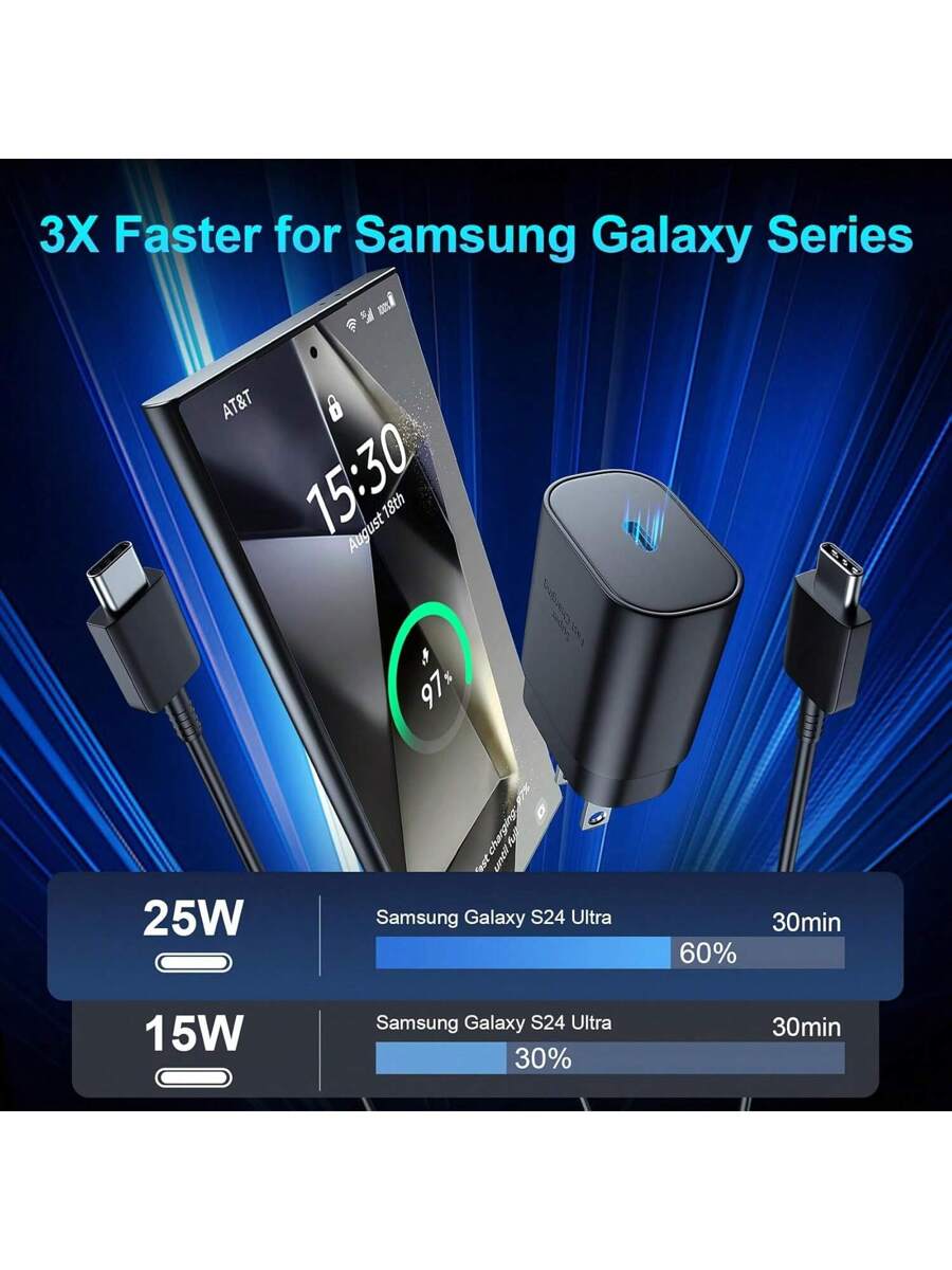 USB C Charger,Samsung Type C Charger 25W Super Fast Wall Charger With USB C To Type C Fast Charging Cable,Compatible With Samsung Galaxy S25 S24 S23 S22 S21 S21+/S21 Ultra/S20/S20 Ultra/Note 20 Ultra/Note 10,Fast Charging Compatible With IPhone 16/15/Pro/