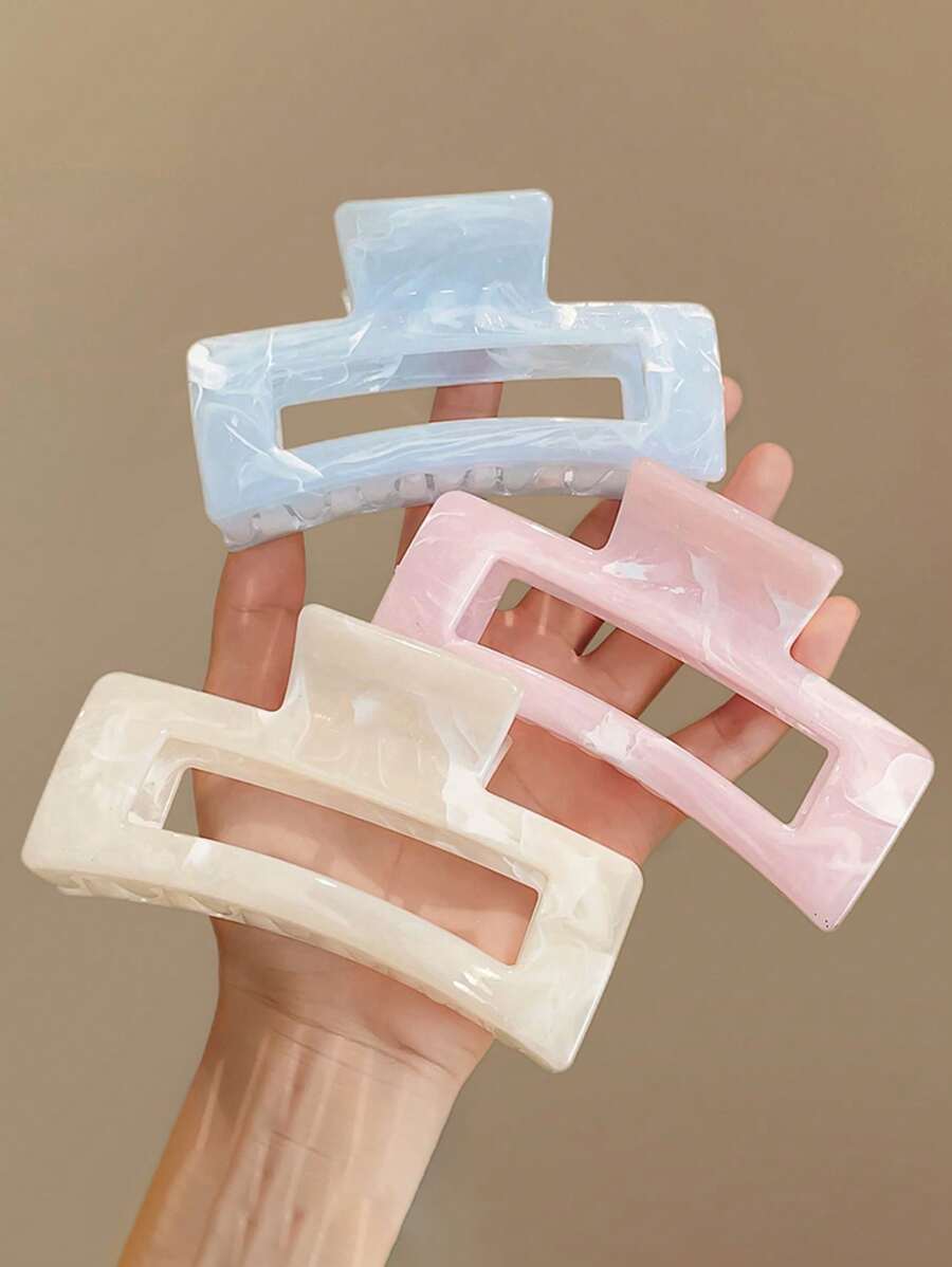 4pcs/1pc Women's Black, White, Brown 4.33in/11cm Square Plastic Large Hair Clips, Fashionable, Elegant, Versatile, Minimalist Style, Suitable For Daily, Party, Commute, Vacation - Hair Claws For Styling, Washing, Make-Up, Outfit Accessorizing Summer Hair