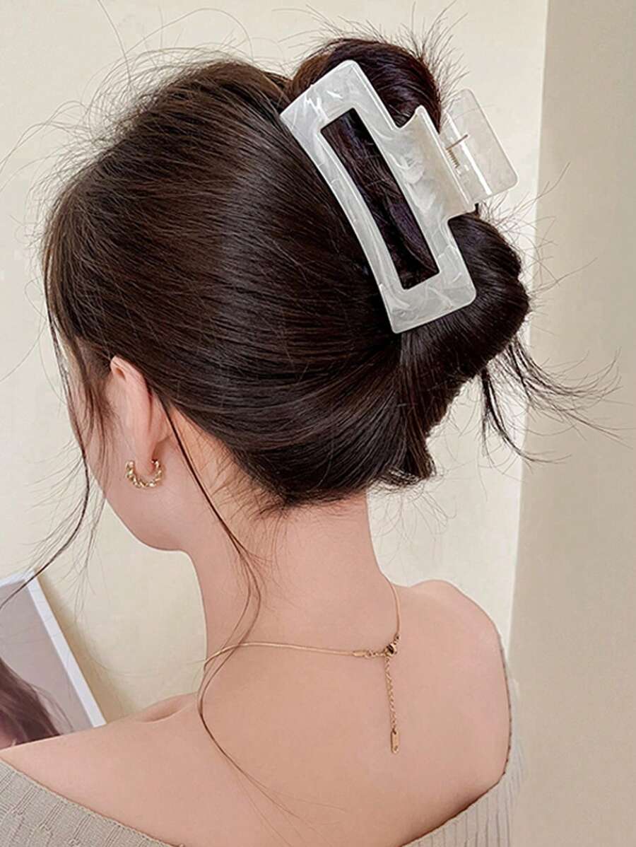 4pcs/1pc Women's Black, White, Brown 4.33in/11cm Square Plastic Large Hair Clips, Fashionable, Elegant, Versatile, Minimalist Style, Suitable For Daily, Party, Commute, Vacation - Hair Claws For Styling, Washing, Make-Up, Outfit Accessorizing Summer Hair