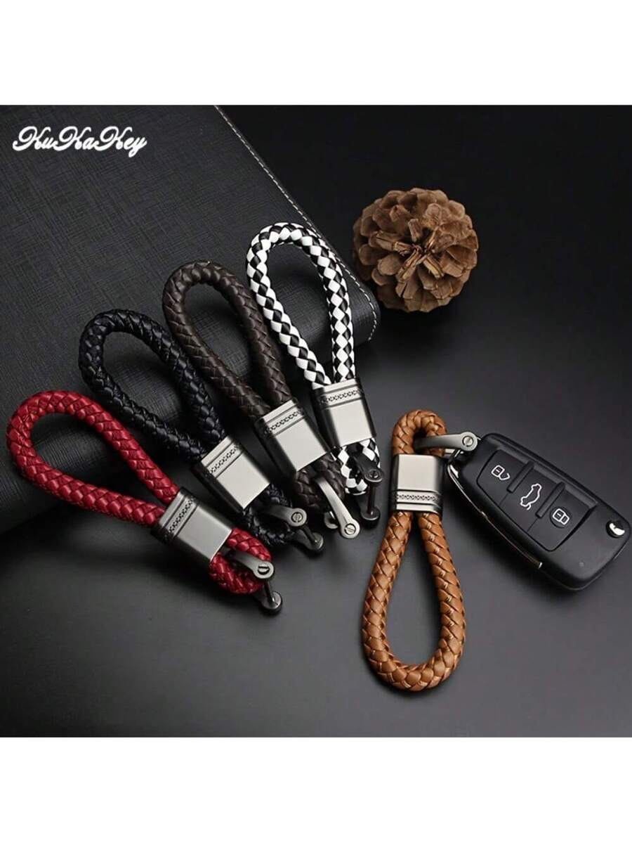 Hand-Woven PU Leather Keychains For Cars, Cute Key Rings For Men And Women, Keychain Holders With Charms For Bags, Gift Car Accessories