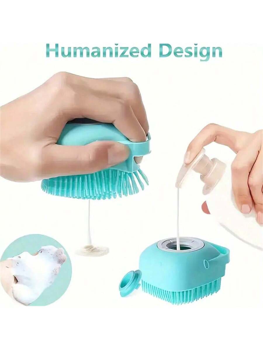 Multi-Color Silicone Pet Shampoo Brush With Built-In Dispenser - Gentle Massage Bath Comb For Dogs And Cats, No Battery Required