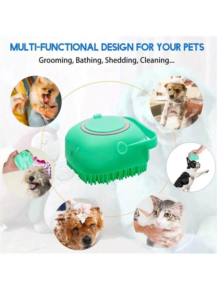 Multi-Color Silicone Pet Shampoo Brush With Built-In Dispenser - Gentle Massage Bath Comb For Dogs And Cats, No Battery Required