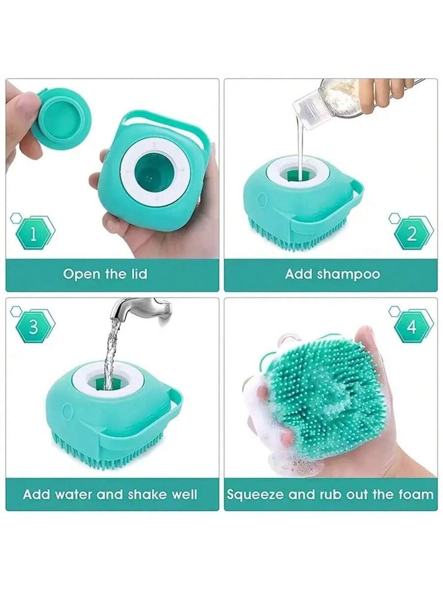 Multi-Color Silicone Pet Shampoo Brush With Built-In Dispenser - Gentle Massage Bath Comb For Dogs And Cats, No Battery Required