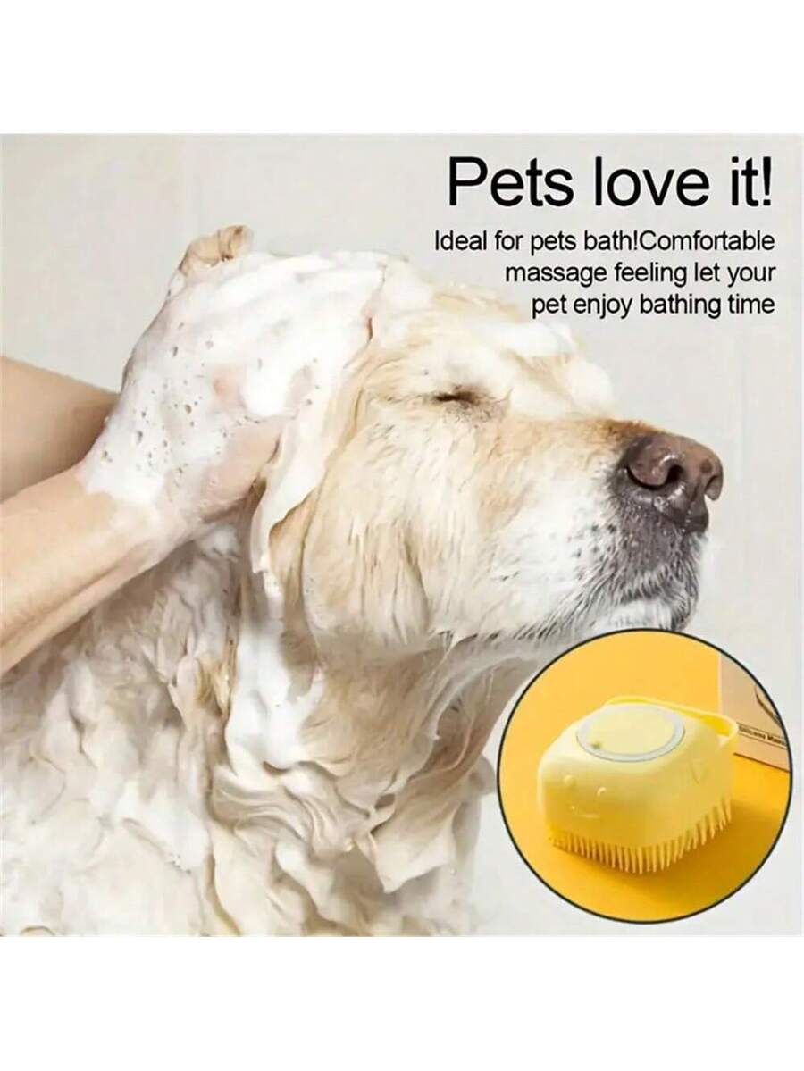 Multi-Color Silicone Pet Shampoo Brush With Built-In Dispenser - Gentle Massage Bath Comb For Dogs And Cats, No Battery Required