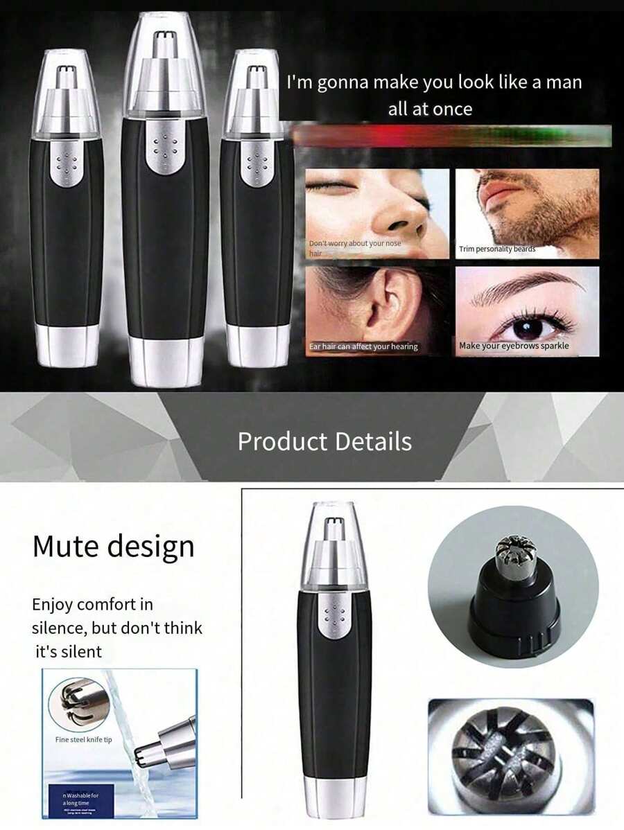 Water Resistant Nose Hair Trimmer For Men And Women - Painless Ear And Facial Hair Removal With Dual Edge Blades And Mute Motor