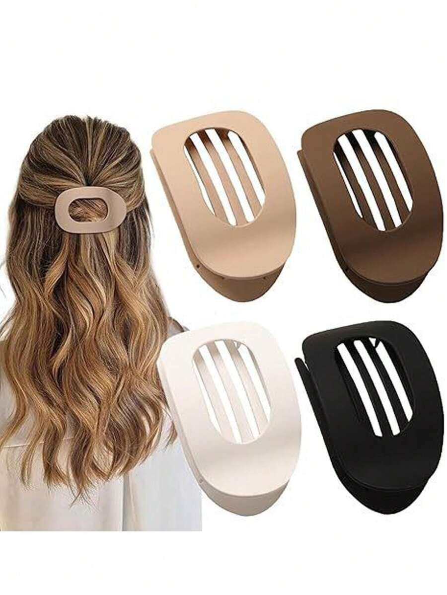 4pcs/1pc Women's Black, White, Brown 4.33in/11cm Square Plastic Large Hair Clips, Fashionable, Elegant, Versatile, Minimalist Style, Suitable For Daily, Party, Commute, Vacation - Hair Claws For Styling, Washing, Make-Up, Outfit Accessorizing Summer Hair