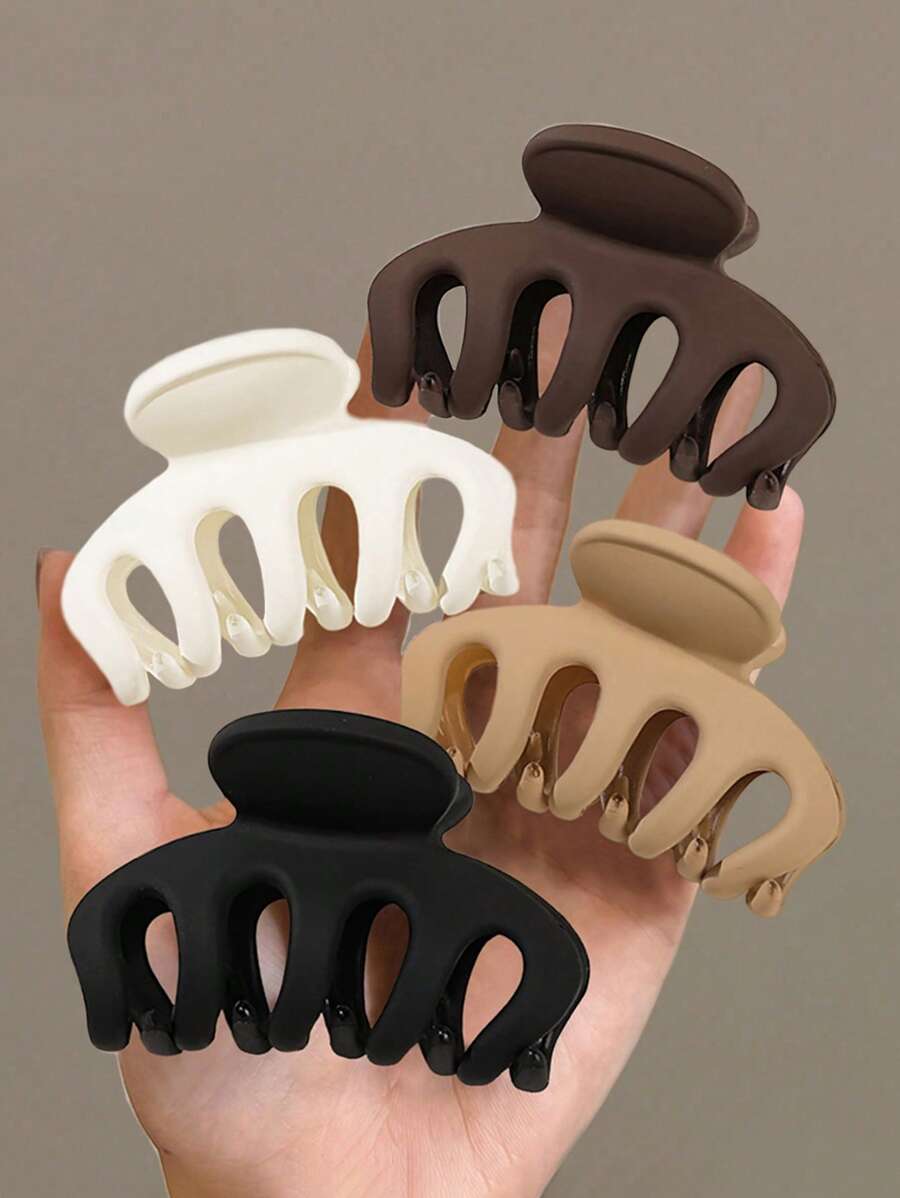 4pcs/1pc Women's Black, White, Brown 4.33in/11cm Square Plastic Large Hair Clips, Fashionable, Elegant, Versatile, Minimalist Style, Suitable For Daily, Party, Commute, Vacation - Hair Claws For Styling, Washing, Make-Up, Outfit Accessorizing Summer Hair