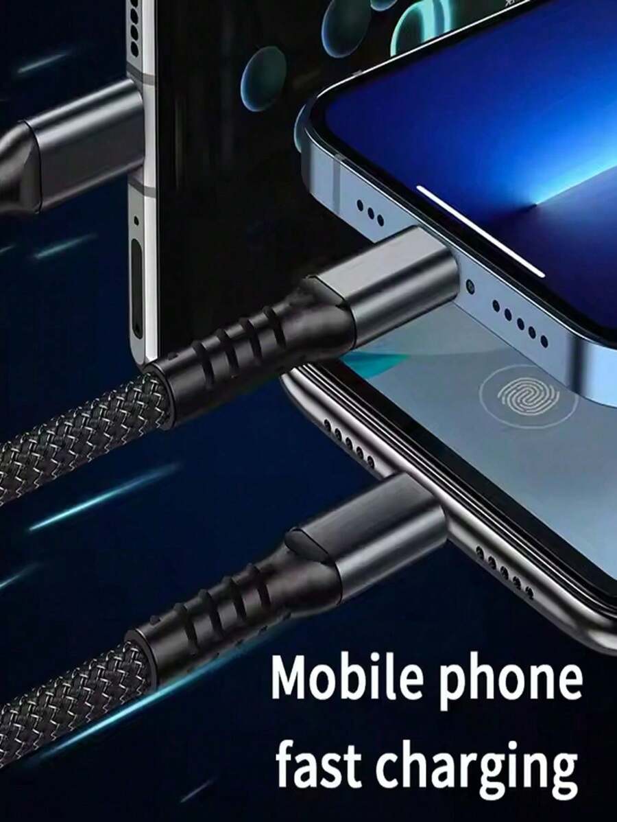 3-In-1 Super Fast Charging Cable, 3-In-1 Charging Cable With Transparent Illuminated Braided Nylon Wire, Fast Charging Data Cable Compatible With IPhone, Android, Camera, MP3 Universal Adapter 100W