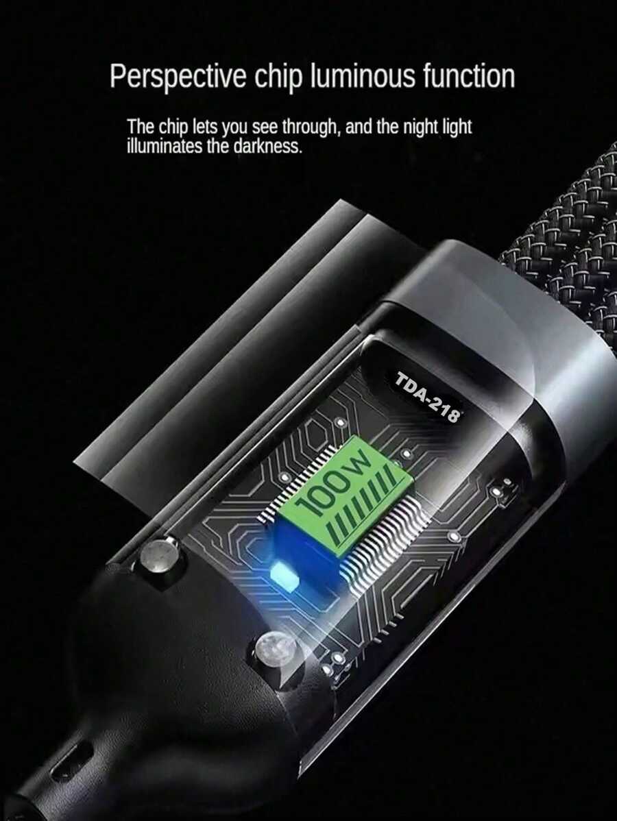 3-In-1 Super Fast Charging Cable, 3-In-1 Charging Cable With Transparent Illuminated Braided Nylon Wire, Fast Charging Data Cable Compatible With IPhone, Android, Camera, MP3 Universal Adapter 100W