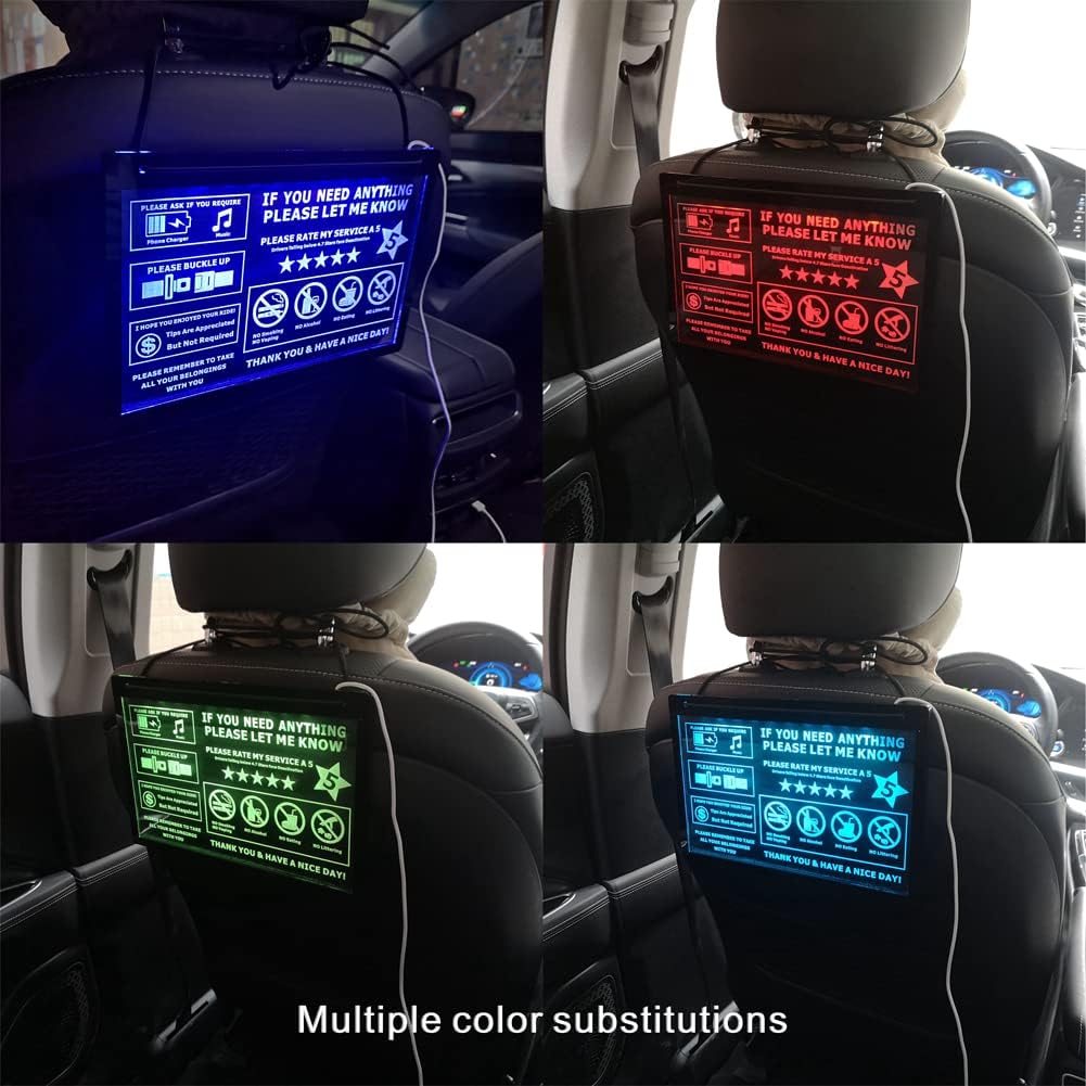 LED acrylic USB Car Taxi Driver Tips Sign Car Taxi Driver 5 Stars Tipping Appreciated No smoking Wear a mask Tips HB-01