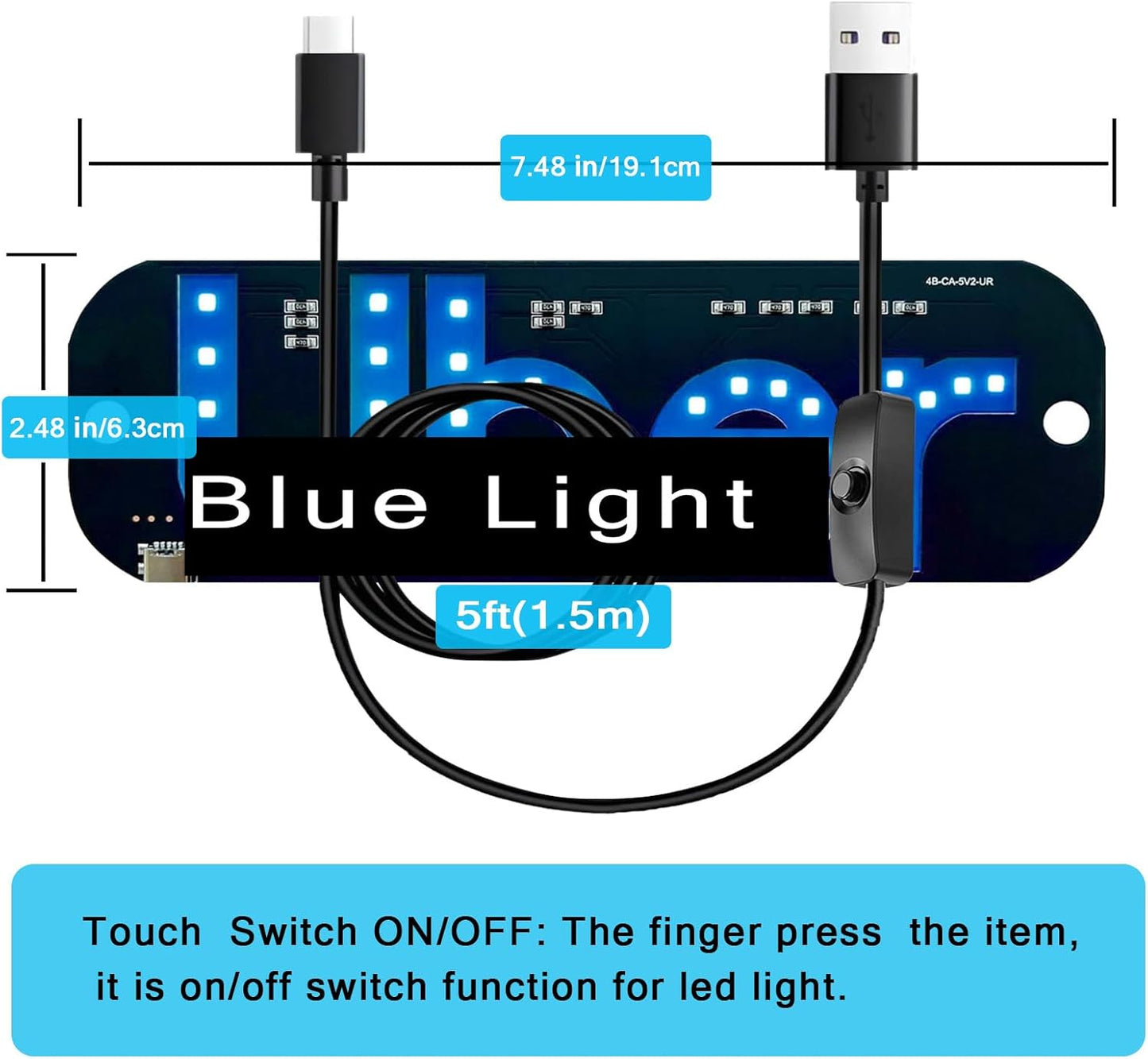 Light for Car,Led Light Signs for Car.Windshield Light Sign with Blue Decal for Car, Suction Cups, USB-C Cable。Led Signs for car.