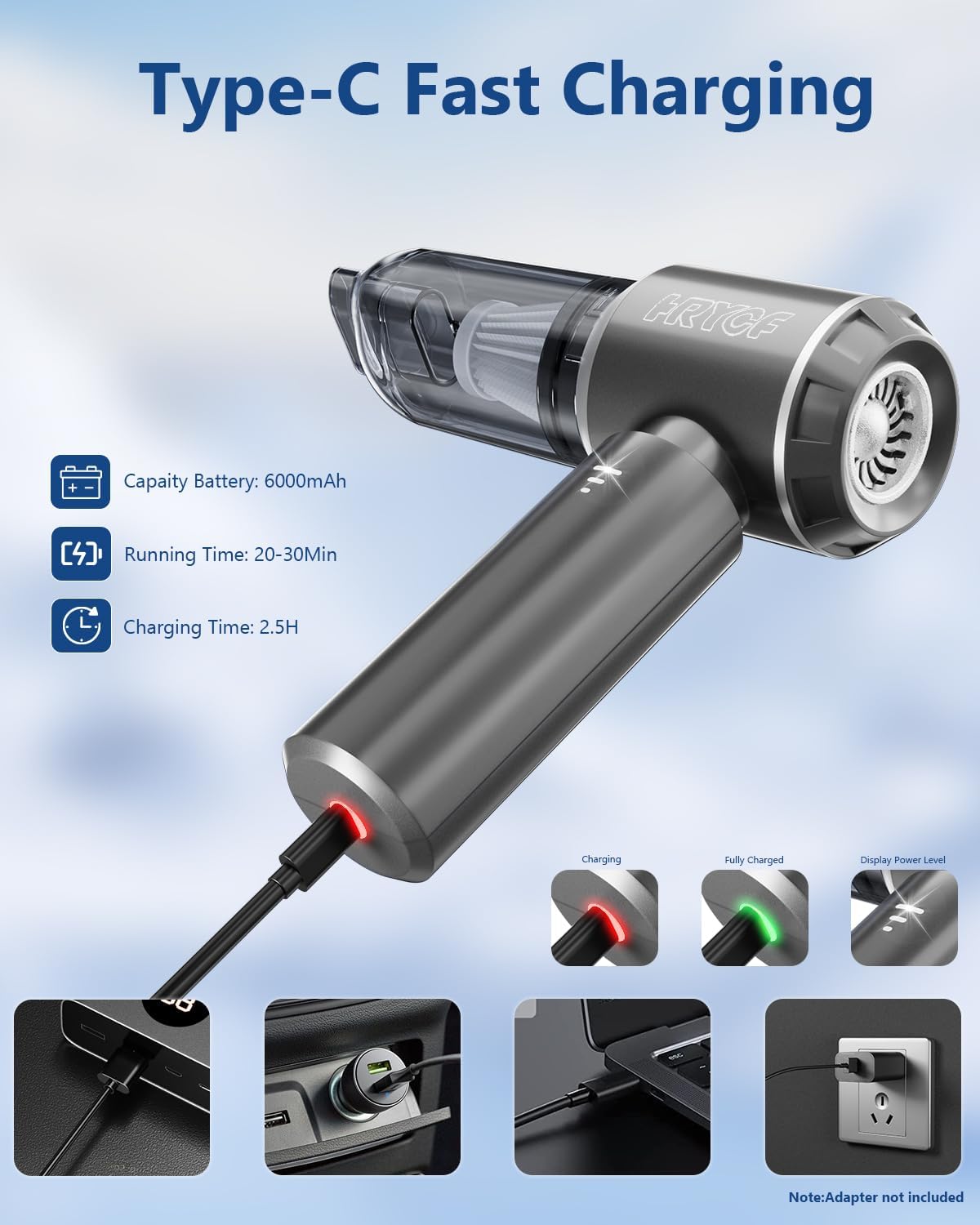 Handheld Vacuum,Car Vacuum Cleaner,4-in-1 20000PA High Power Portable Rechargeable Vacuum Cleaner with Brushless Motor, Small Handheld Vacuum & Air Blower & Pump-Black